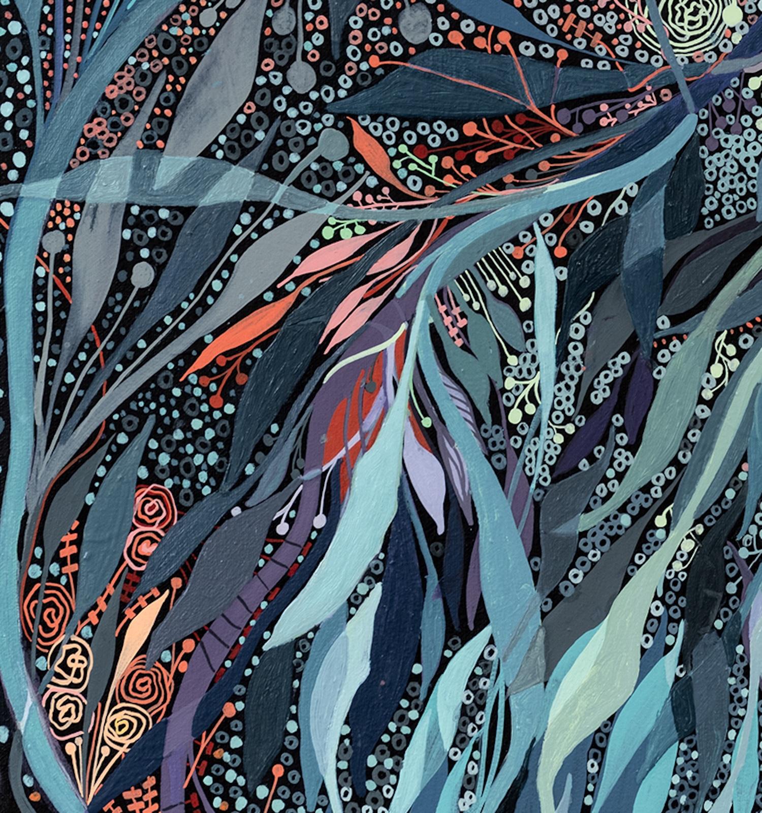 Festhalten an einer Erinnerung: Farbintensive organische abstrakte zeitgenössische Kunst, 40 x 30 in im Angebot 3