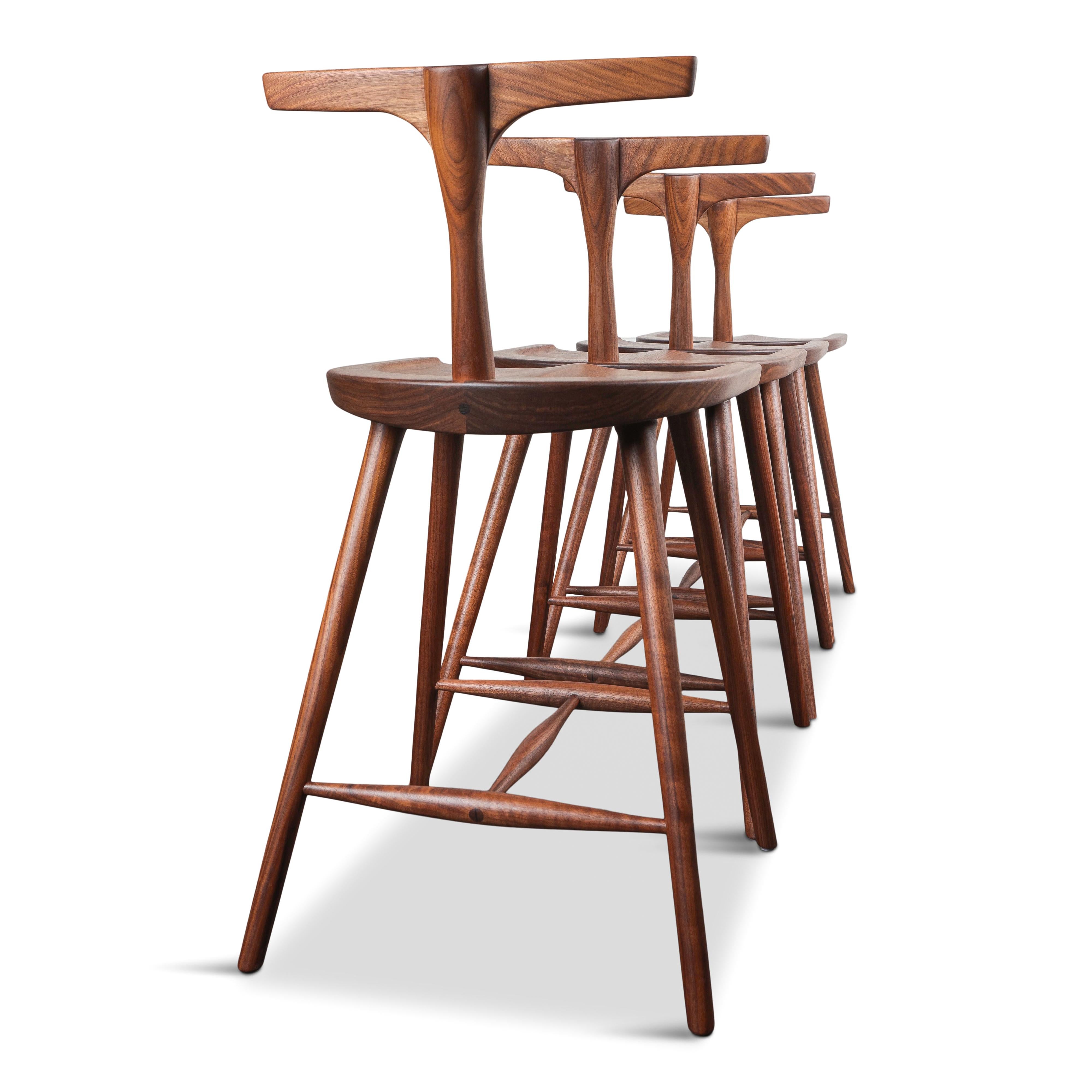 Abby - T-Back Krāne Counter Stool, 4-Legged Version Walnut, In Stock  For Sale 1