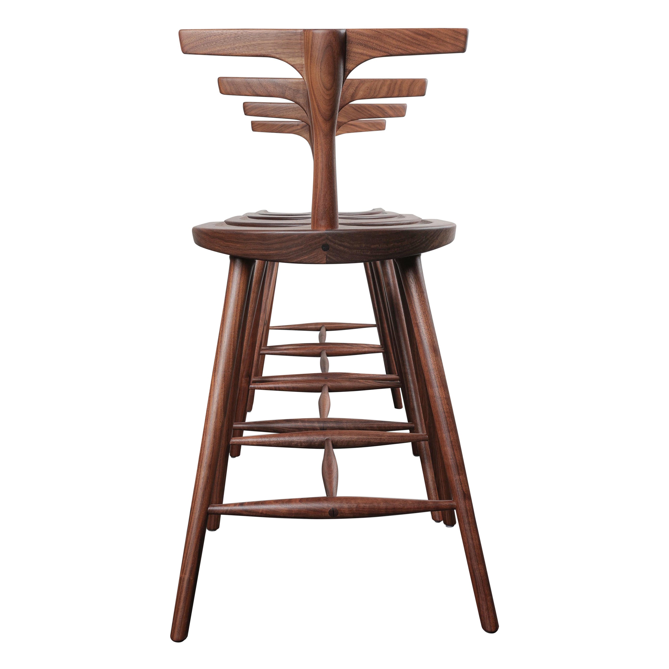 Abby - T-Back Krāne Counter Stool, 4-Legged Version Walnut, In Stock  For Sale