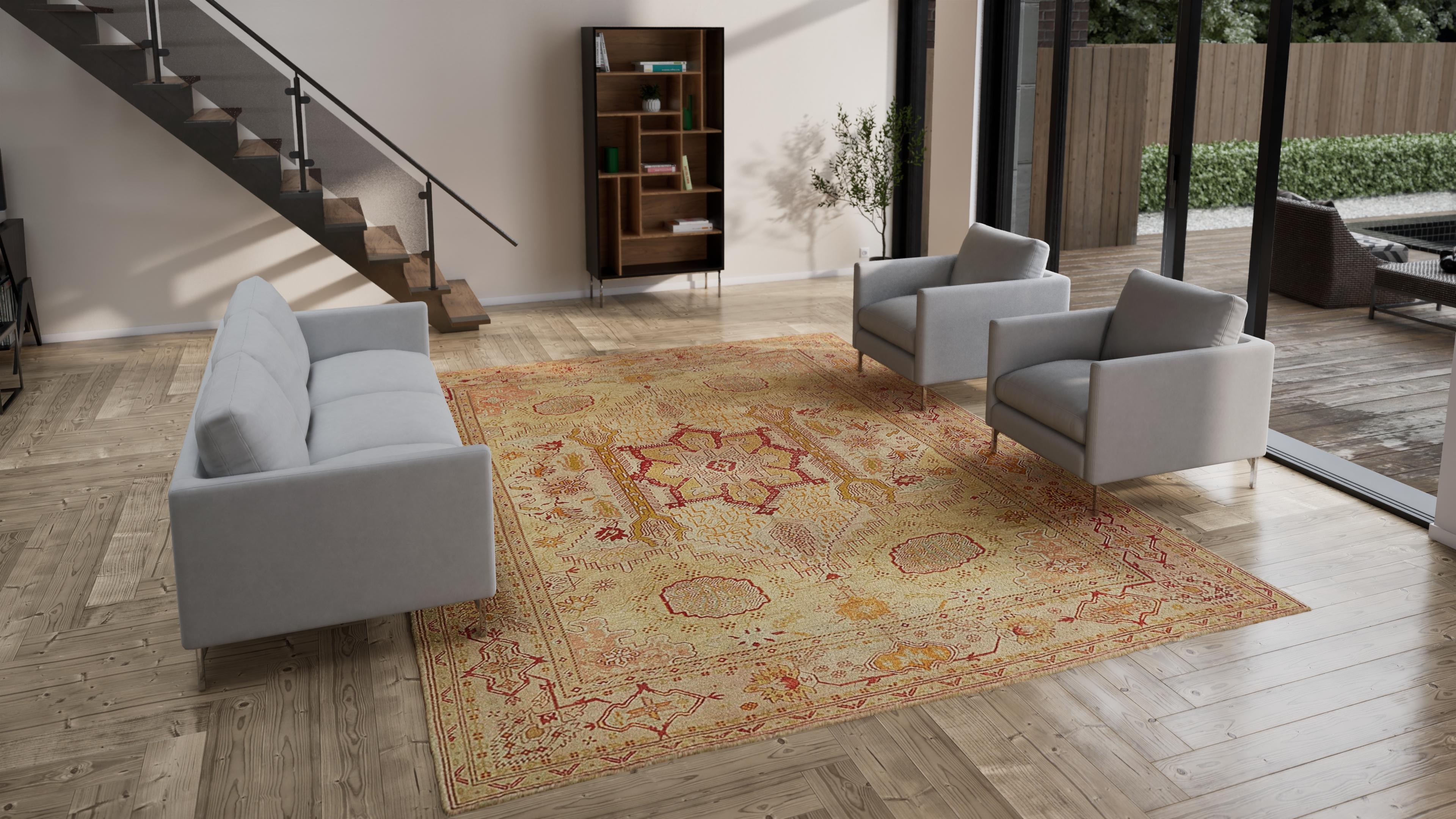 Hand-Knotted abc carpet Beige Antique Turkish Oushak Wool Rug - 10'3