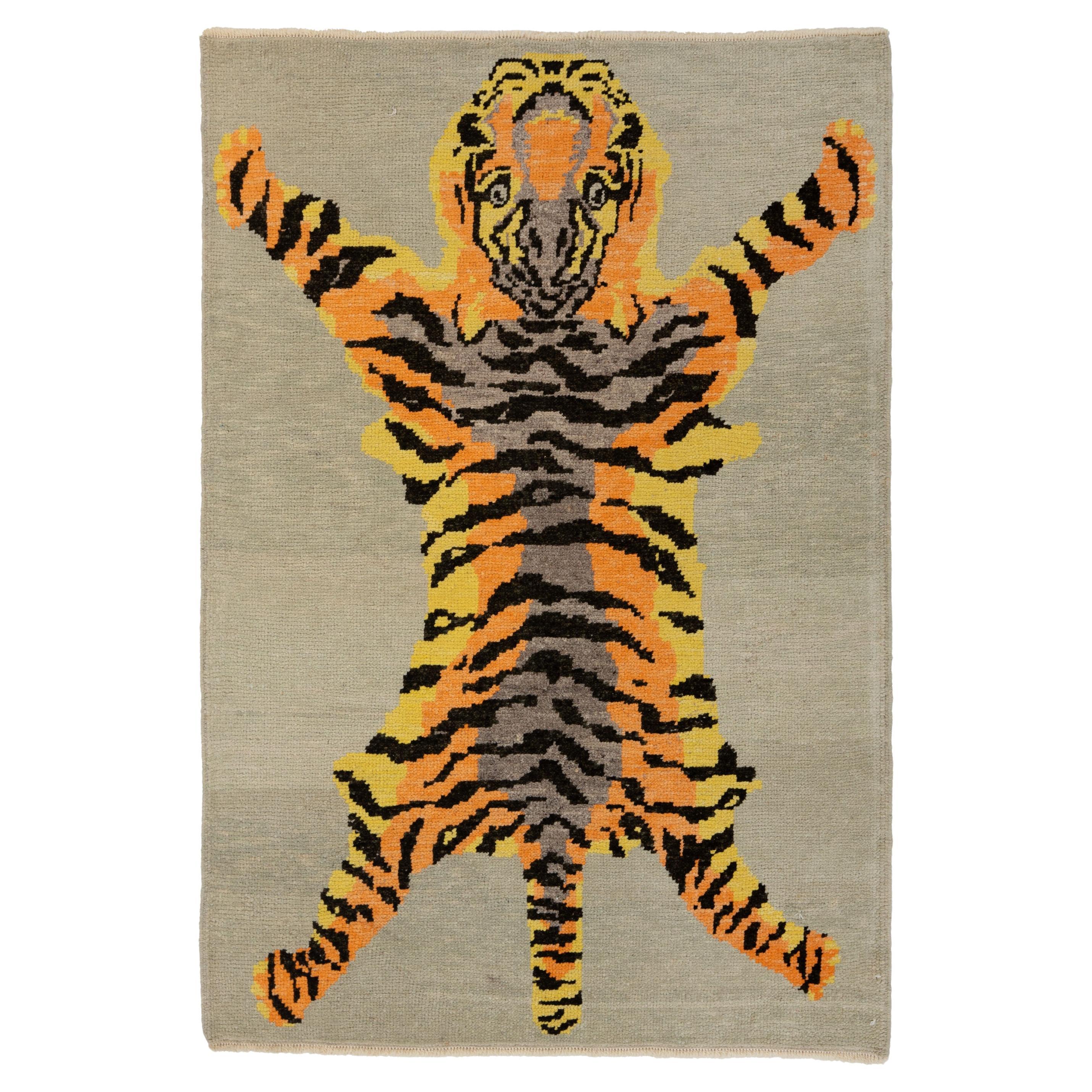abc carpet Beige Tiger Modern Turkish Wool Rug - 4'2" x 6'