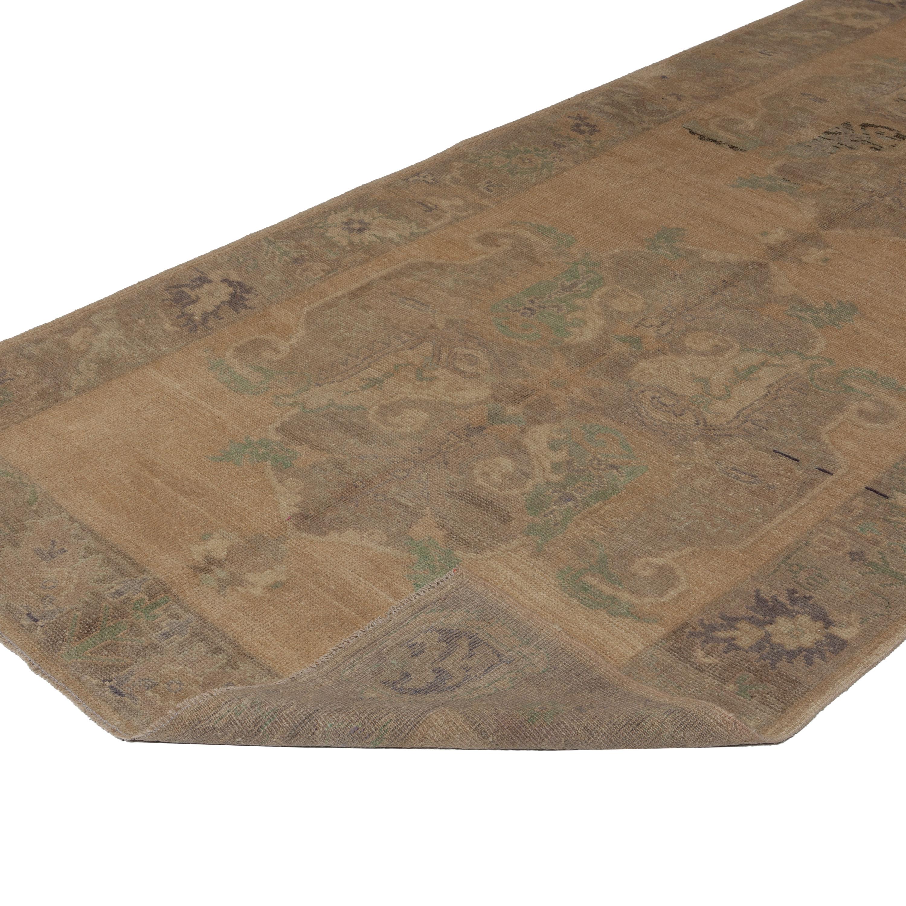 Hand-Knotted abc carpet Beige Vintage Traditional Oushak Rug - 4'9