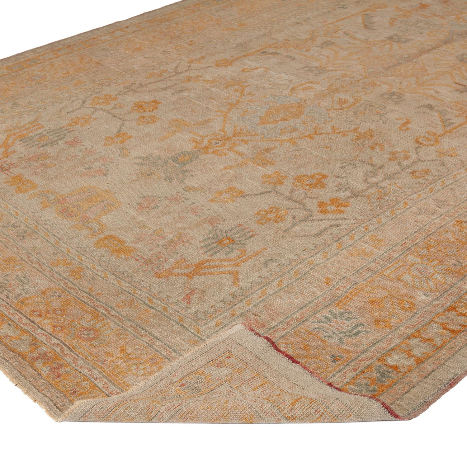 Hand-Knotted abc carpet Beige Vintage Traditional Wool Oushak Rug - 8'2