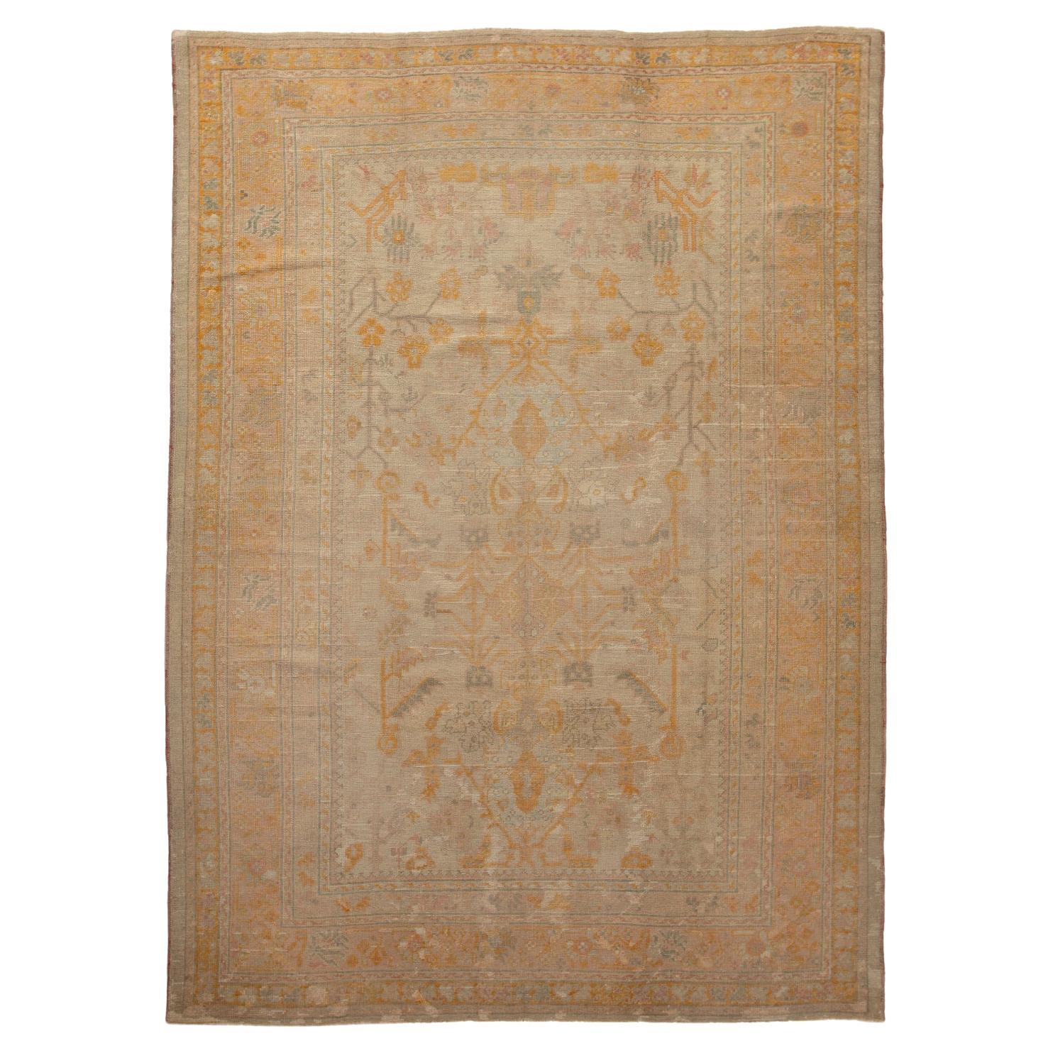 Traditioneller Oushak-Teppich aus Wolle im Vintage-Stil in Beige von abc Vintage - 8'2" x 11'7" im Angebot