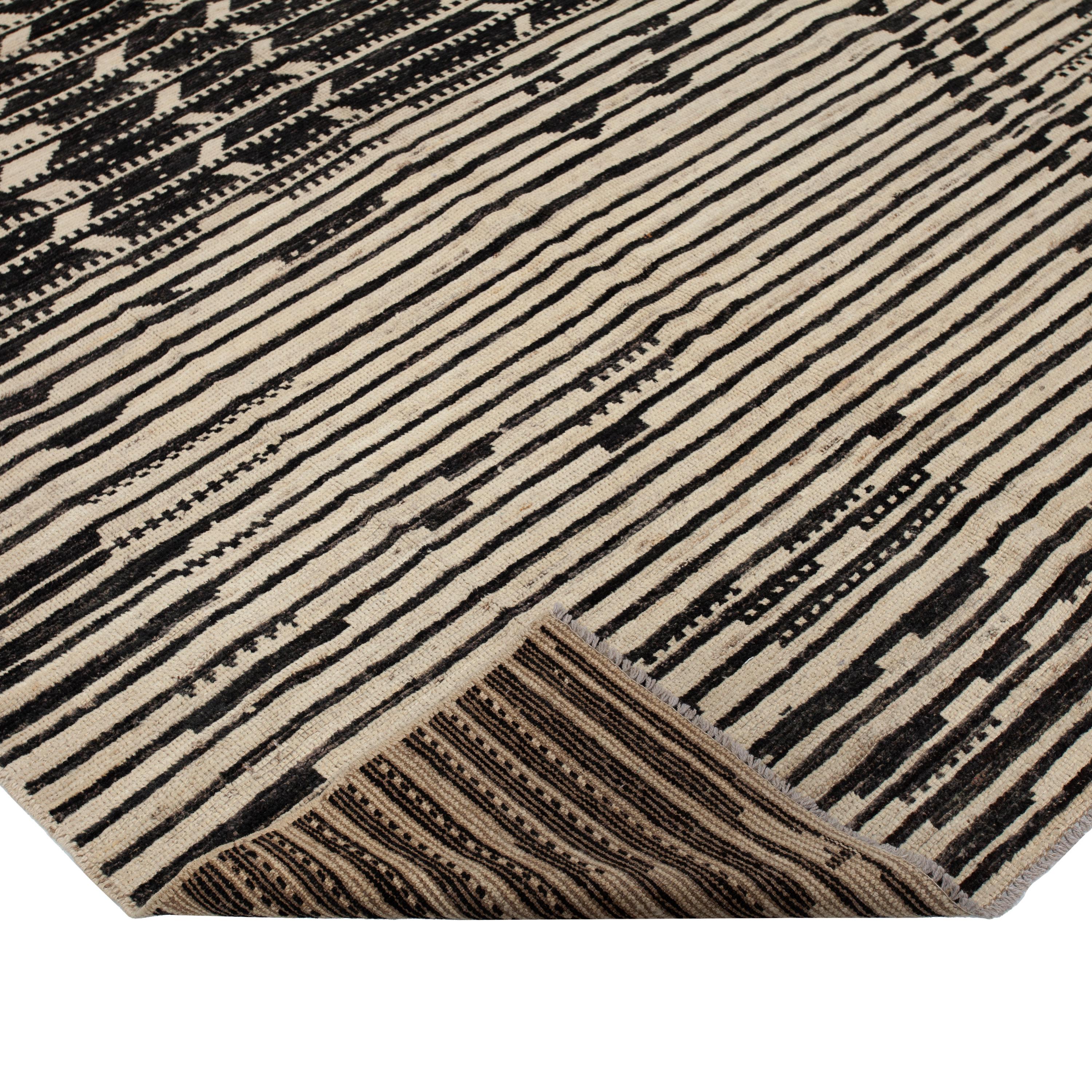 Mid-Century moderno abc carpet Tappeto Zameen Transitional in lana bianco e nero - 6'3