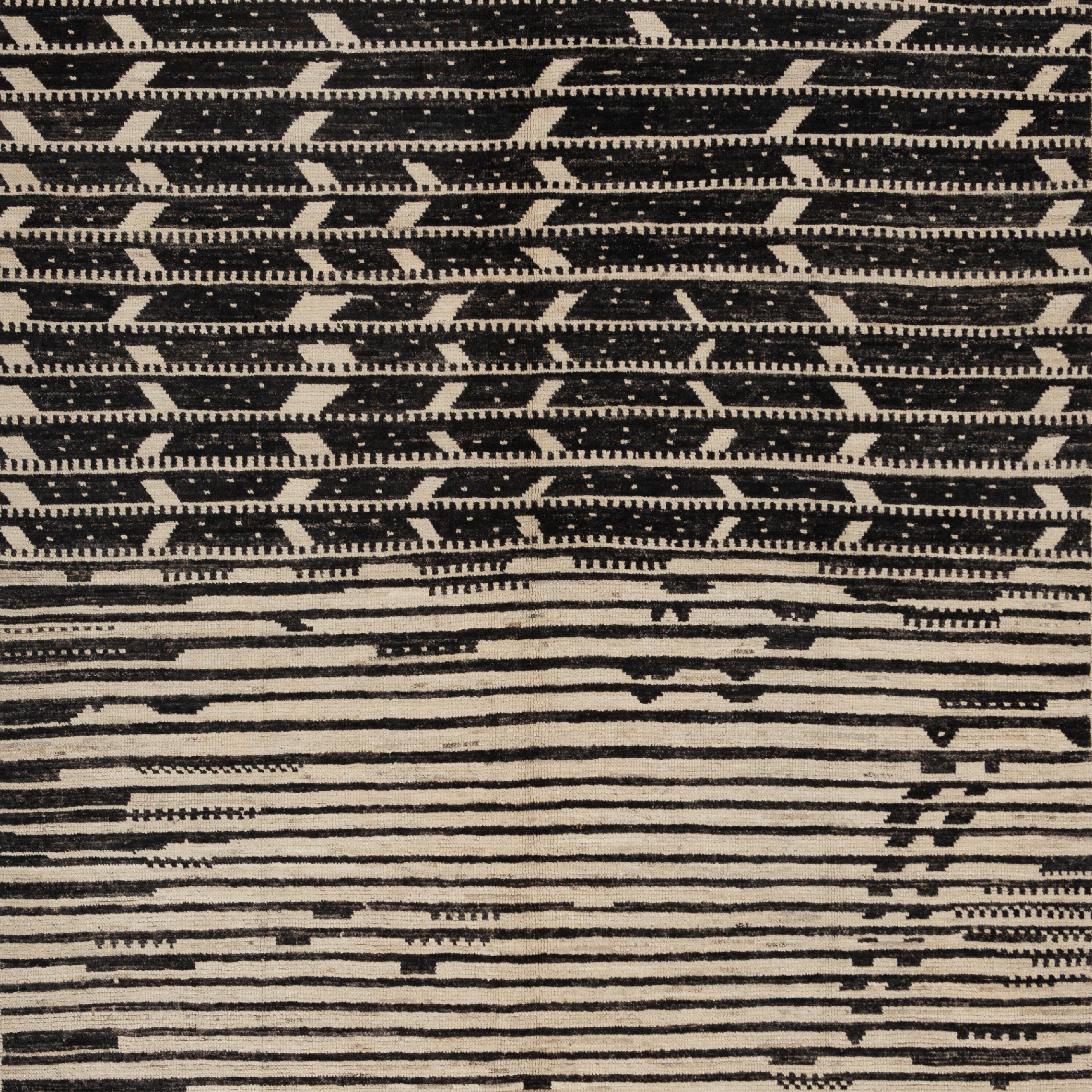 Annodato a mano abc carpet Tappeto Zameen Transitional in lana bianco e nero - 6'3