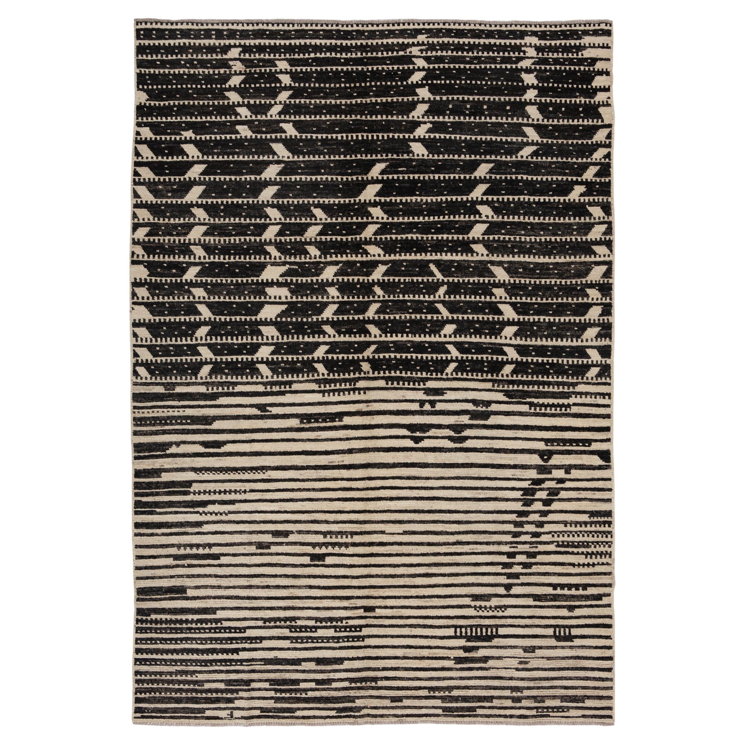 abc carpet Alfombra de lana de transición Zameen en blanco y negro - 6'3" x 9'1