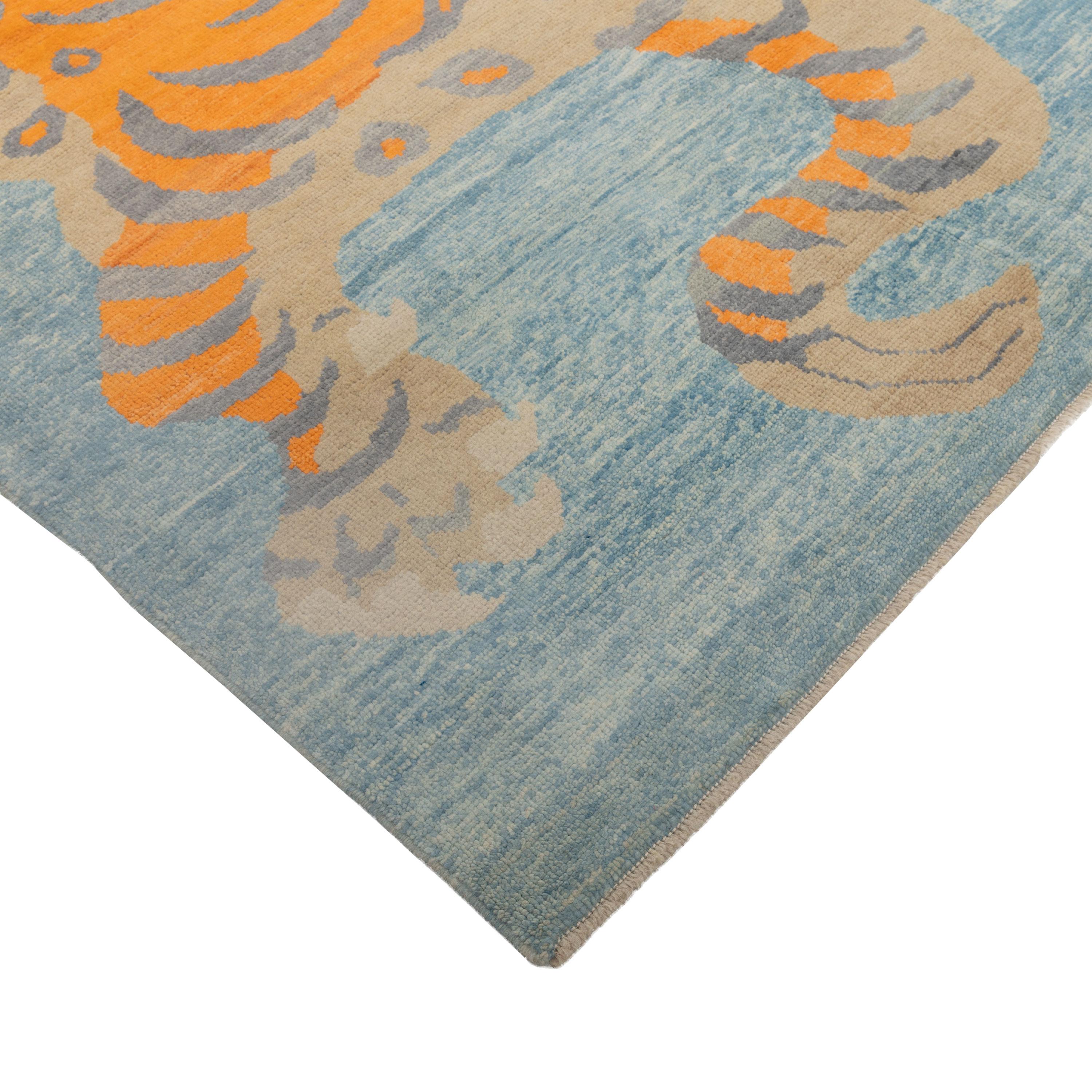 Turkish abc carpet Blue Contemporary Tiger Wool Rug - 6'12