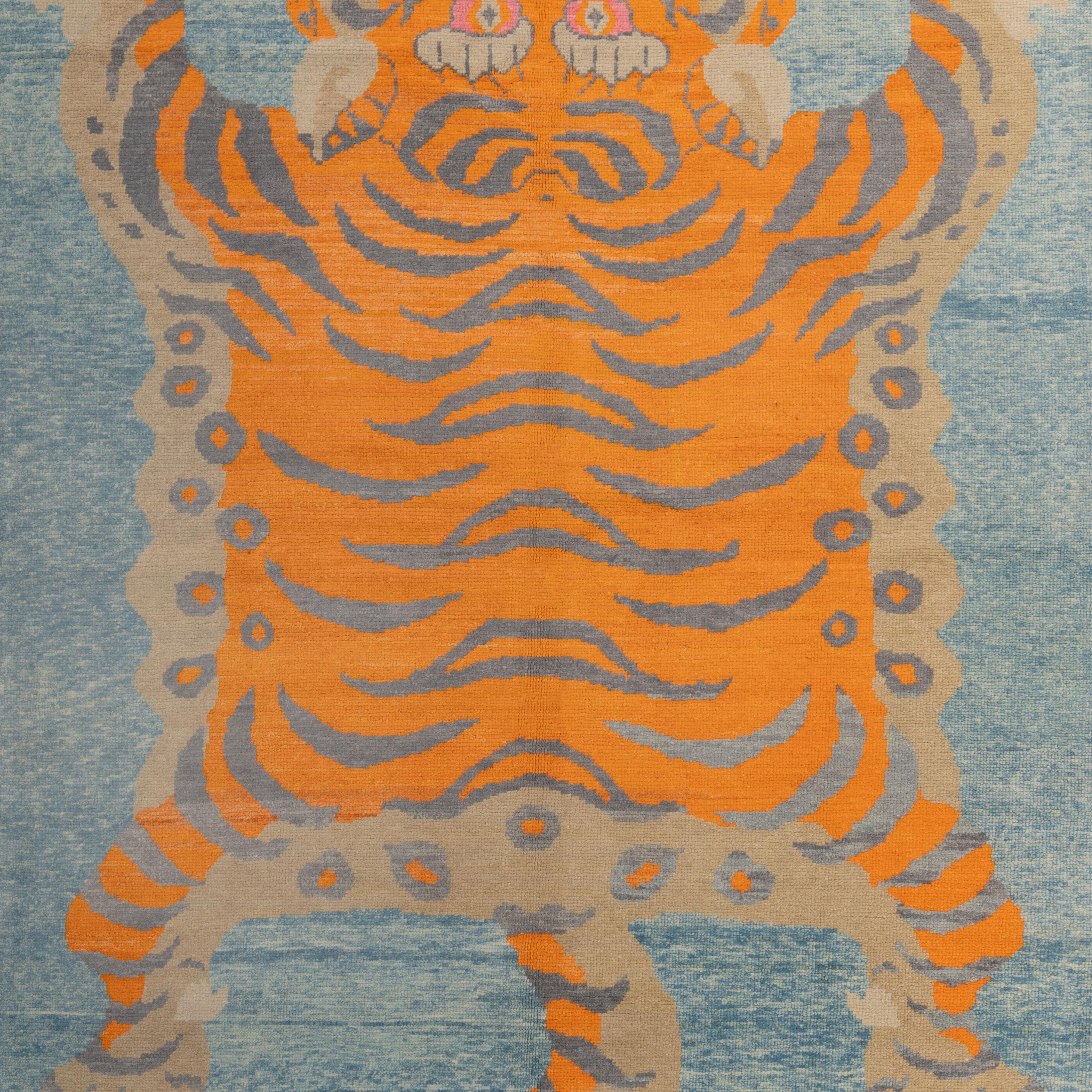 Hand-Knotted abc carpet Blue Contemporary Tiger Wool Rug - 6'12