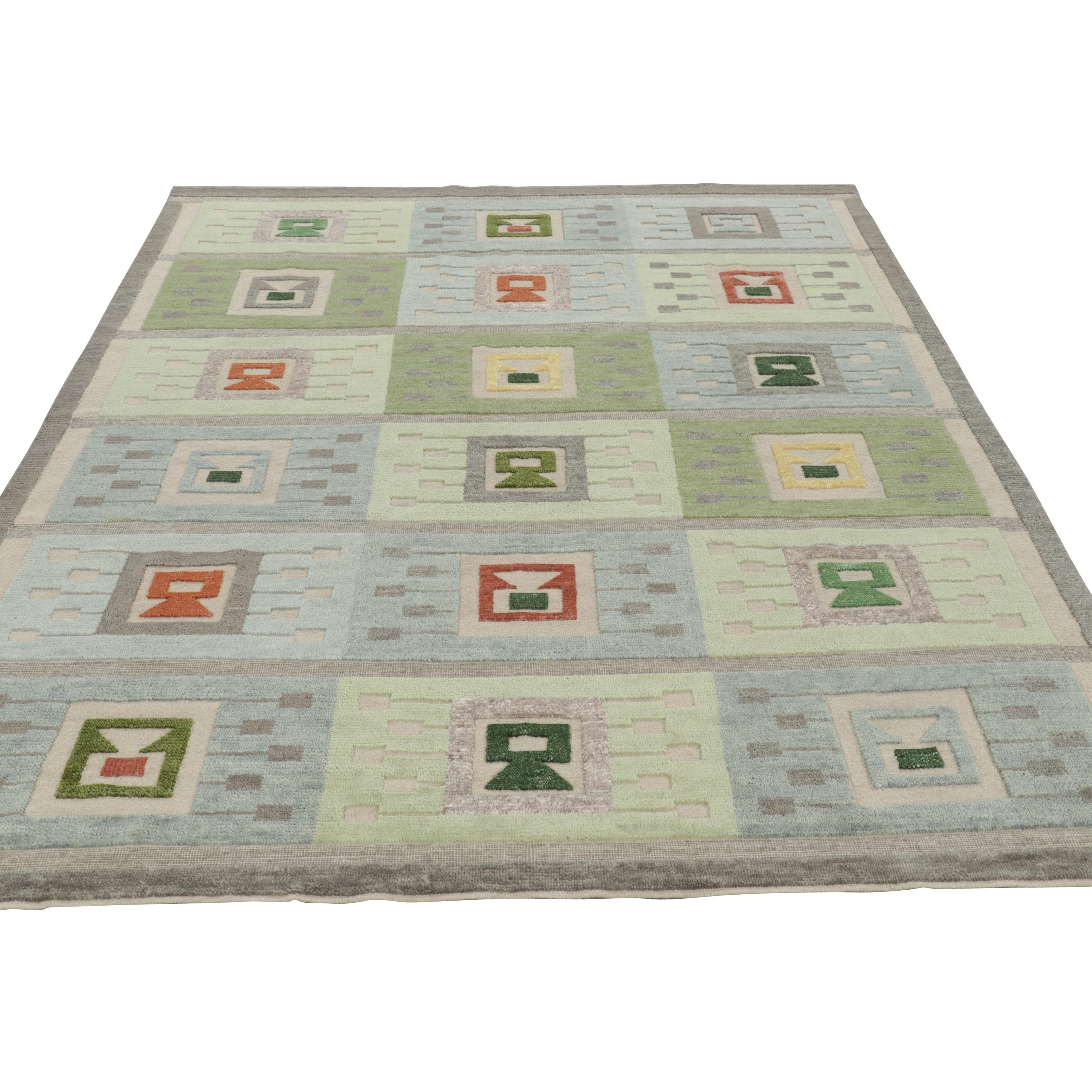 abc carpet Blue & Green Swedish Inspired Flatweave Wool Rug - 6'10