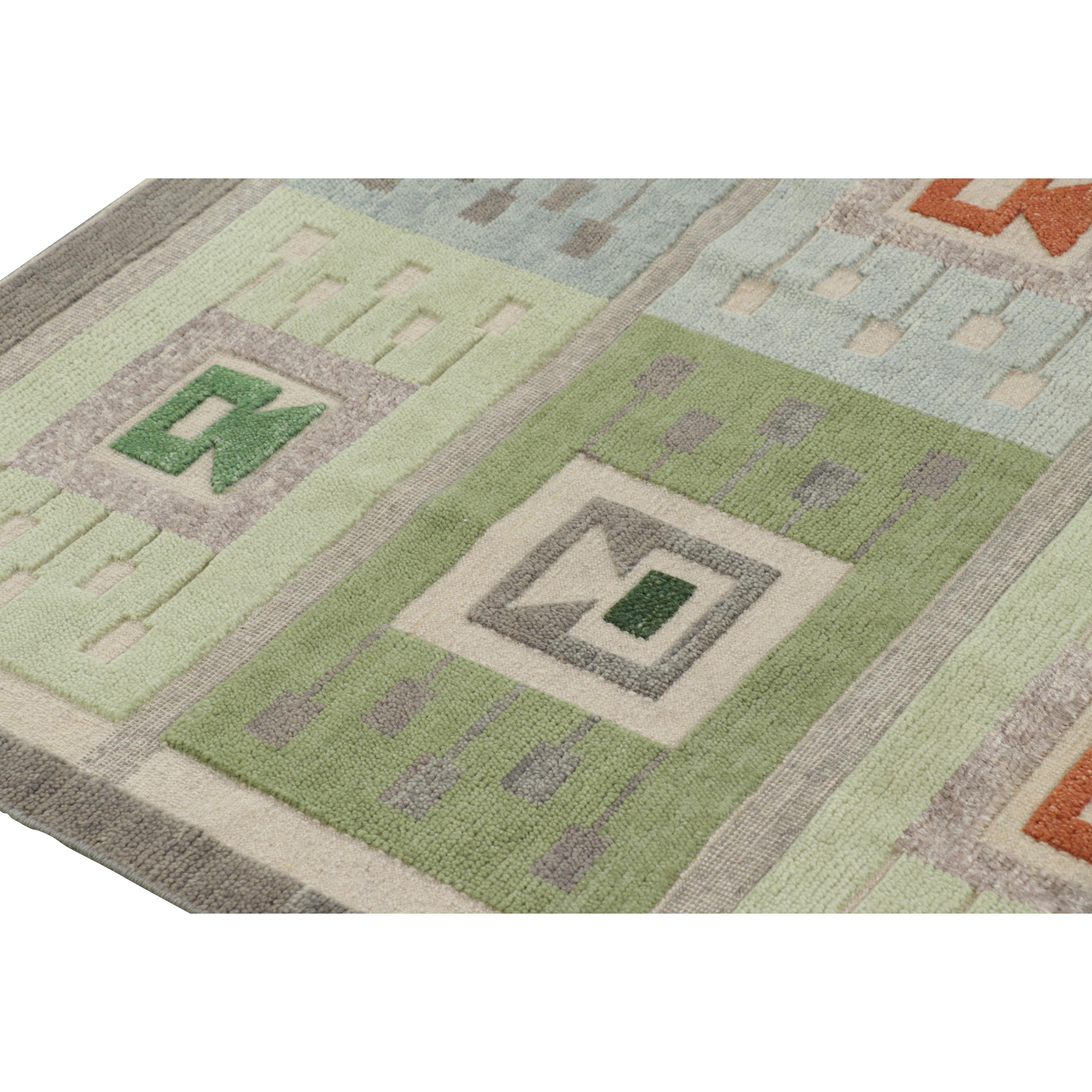 Hand-Woven abc carpet Blue & Green Swedish Inspired Flatweave Wool Rug - 6'10