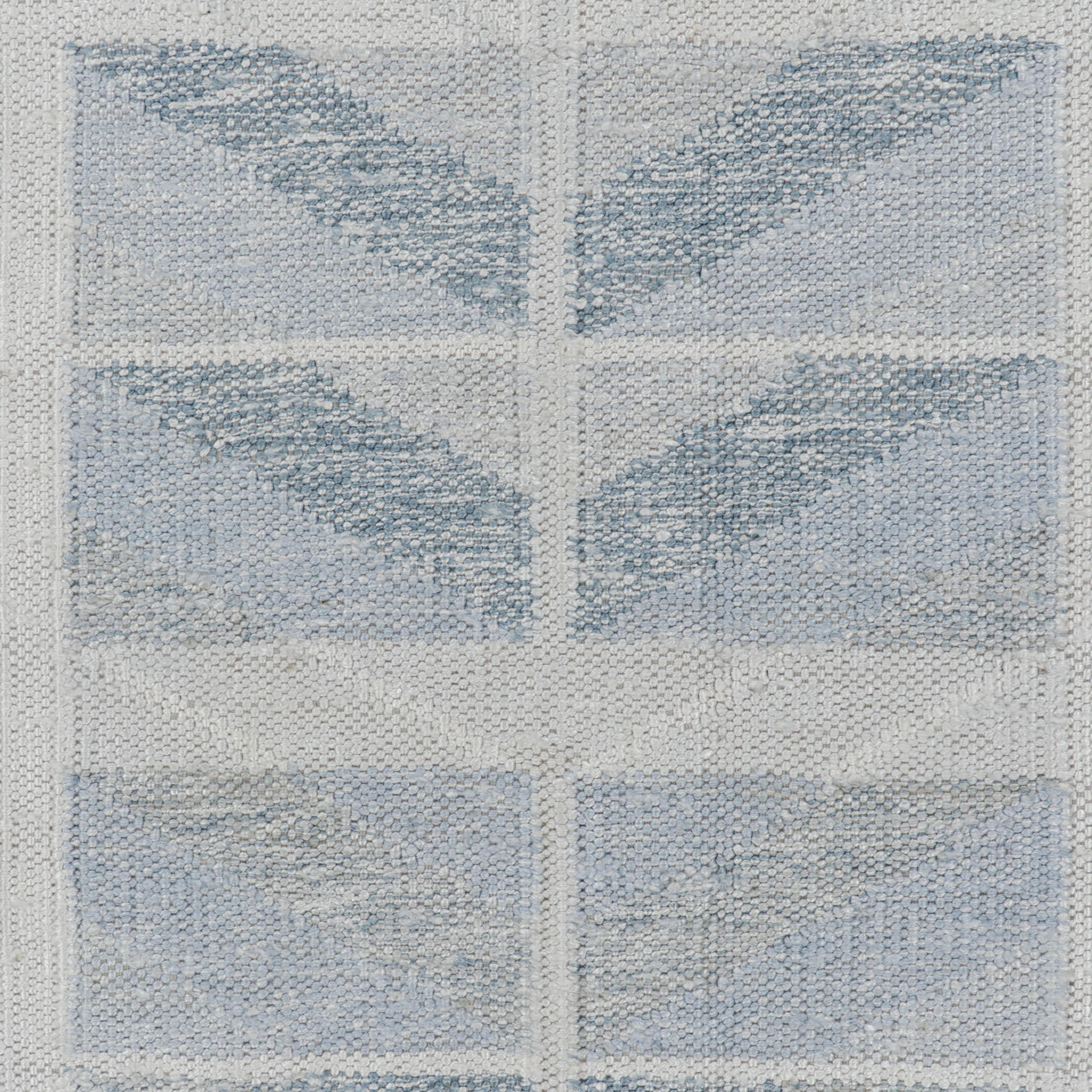 Mid-Century Modern abc carpet Blue Swedish Style Flatweave Silk Rug - 9'5