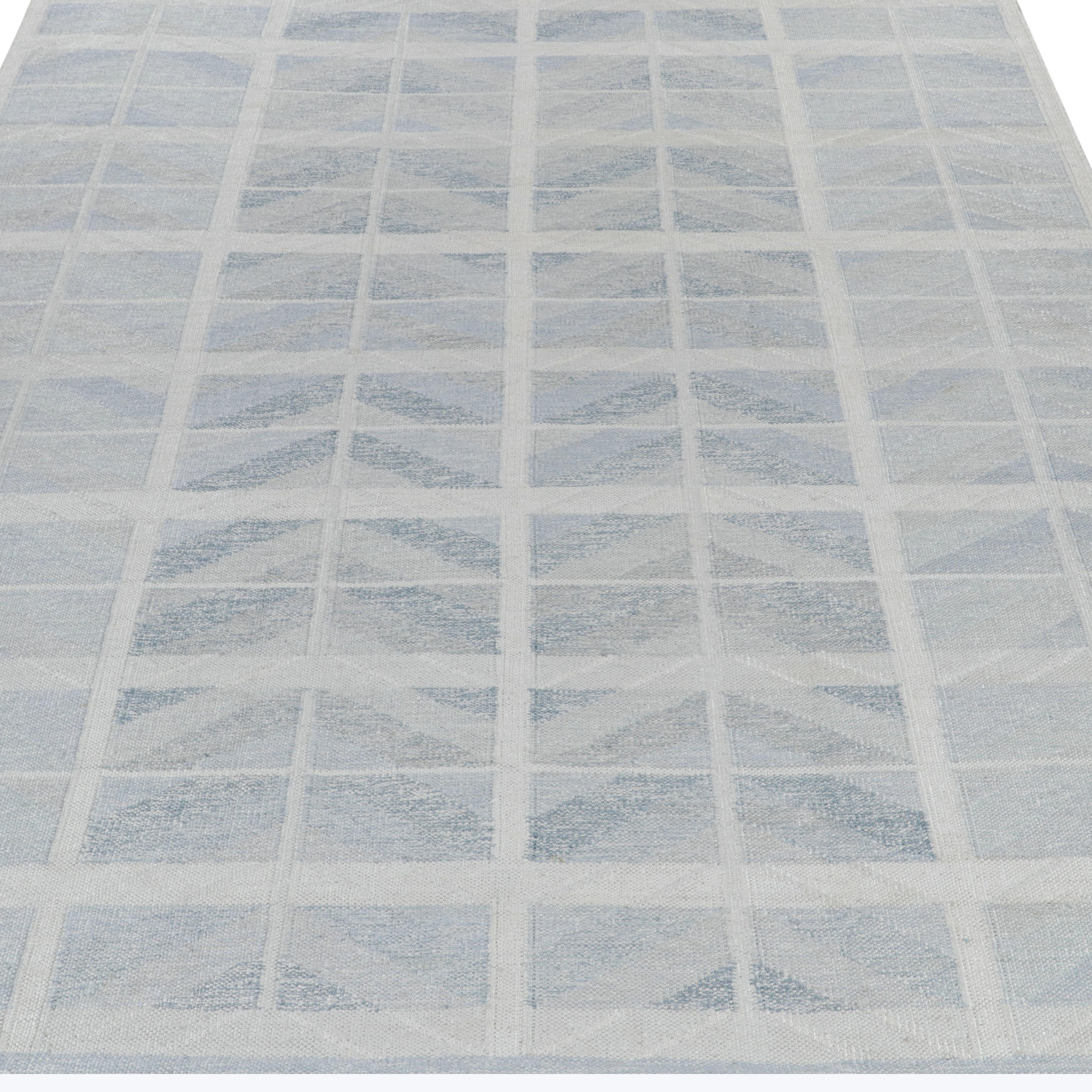 Hand-Woven abc carpet Blue Swedish Style Flatweave Silk Rug - 9'5