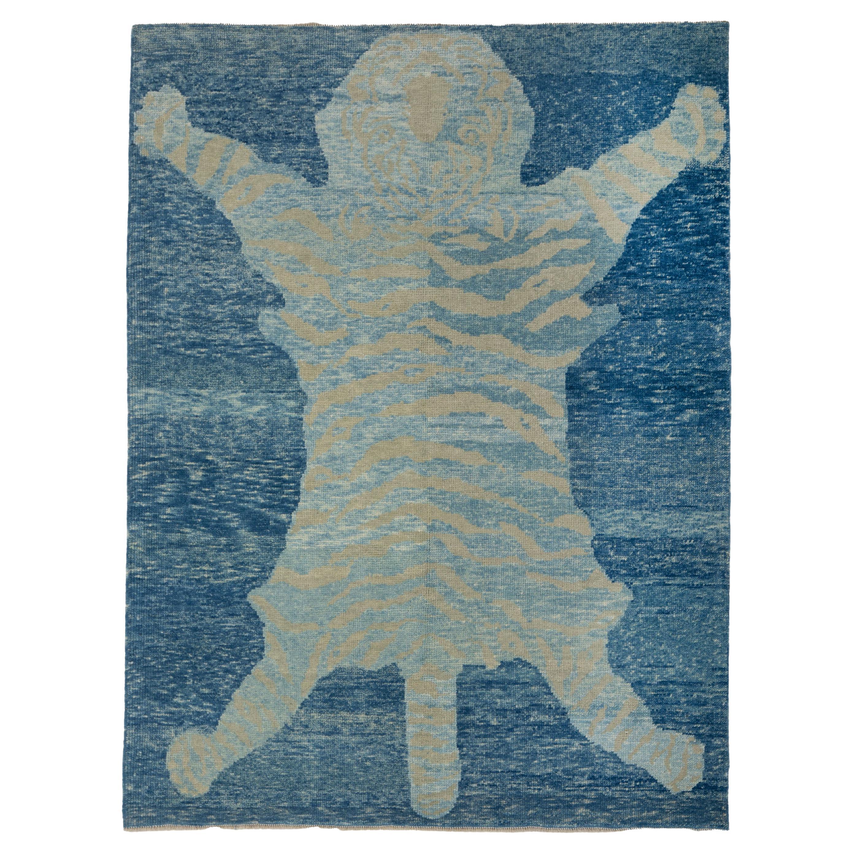 abc carpet Blue Tiger Modern Turkish Wool Rug - 5'7" x 7'3"