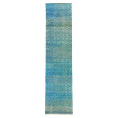 abc carpet Blue Transitional Wool Silk Blend Runner - 2'11" x 12'3"