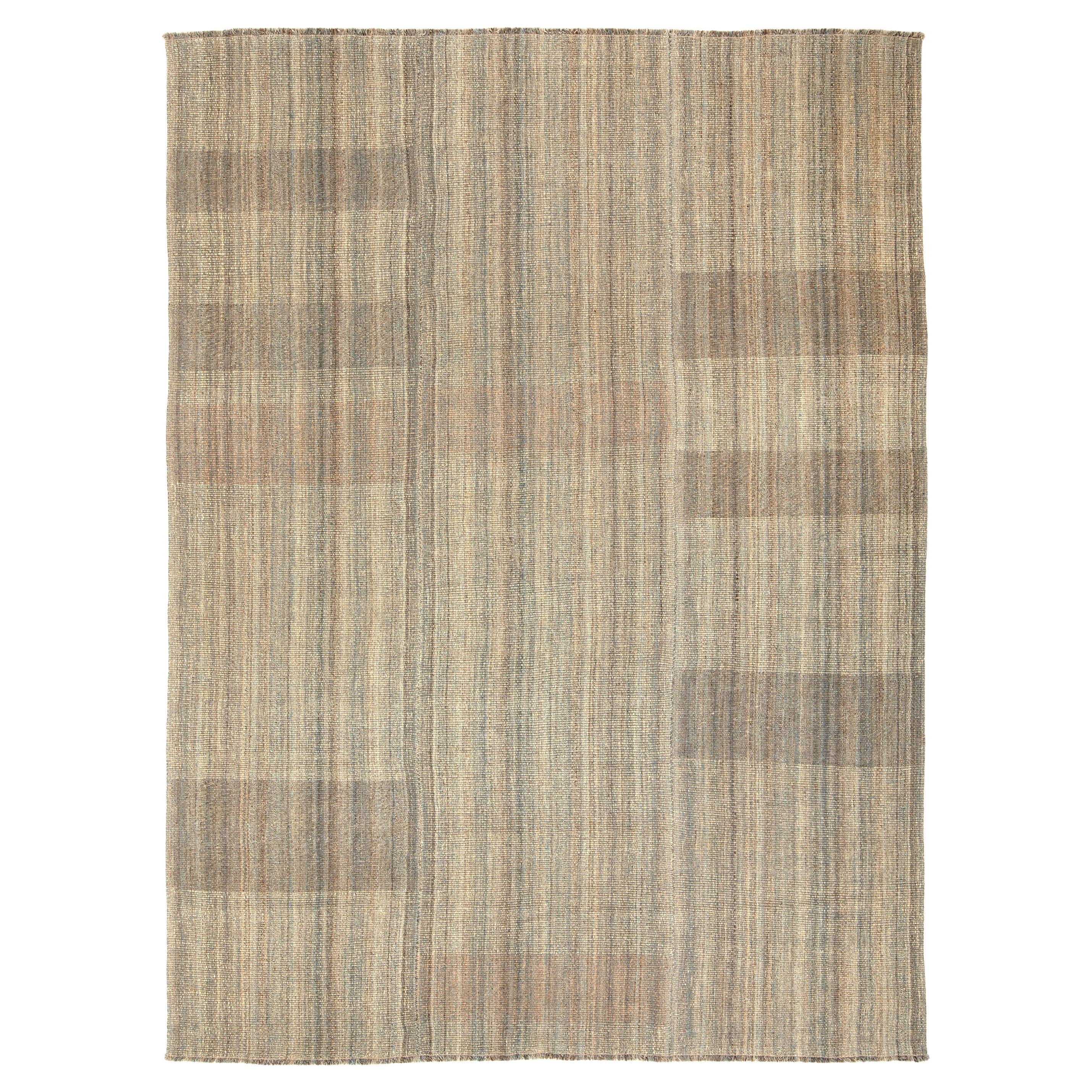 abc carpet Alfombra de lana de tejido plano Marrón Azul - 9'2" x 12'6"