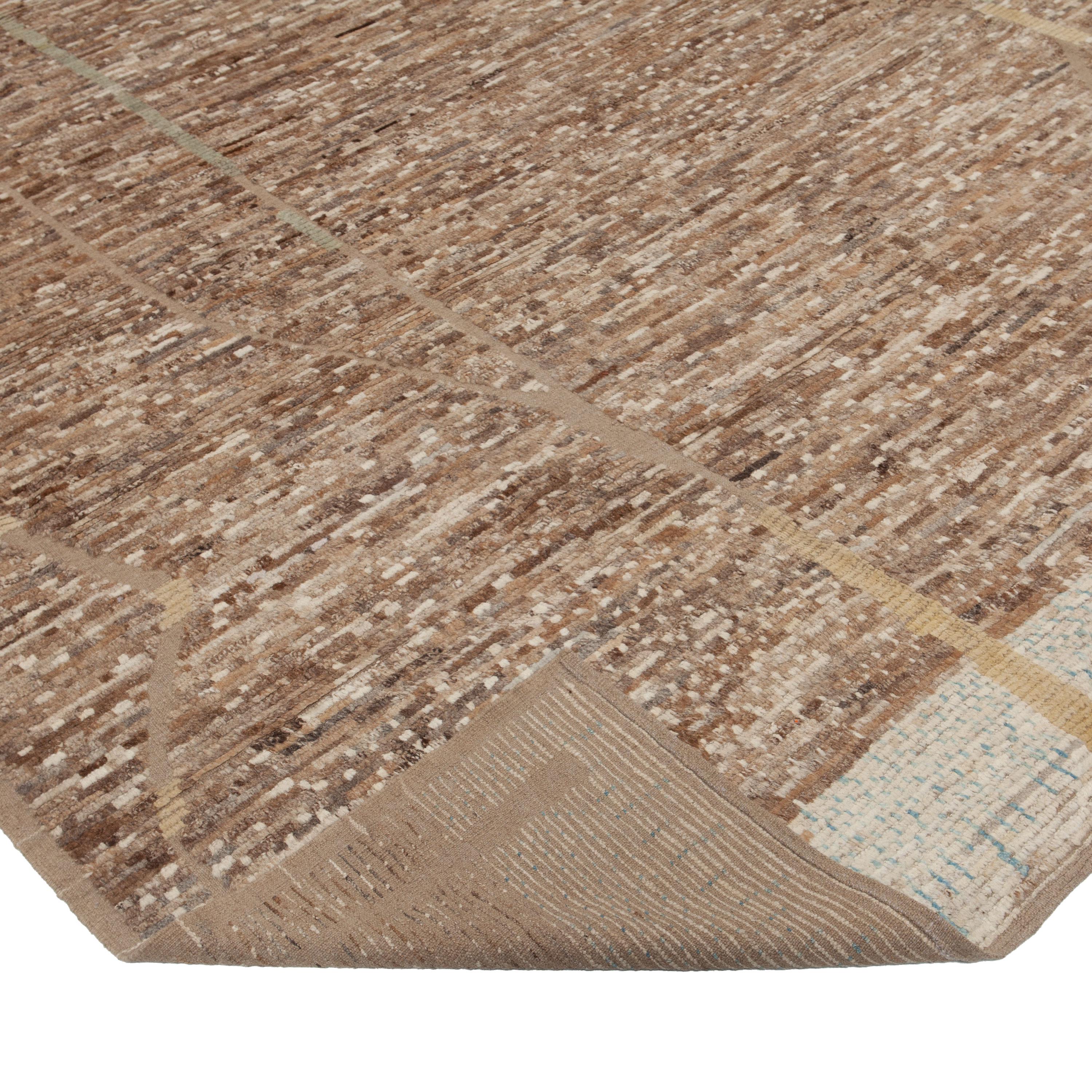 Annodato a mano Tappeto abc Brown Zameen Transitional Wool Rug - 9'6