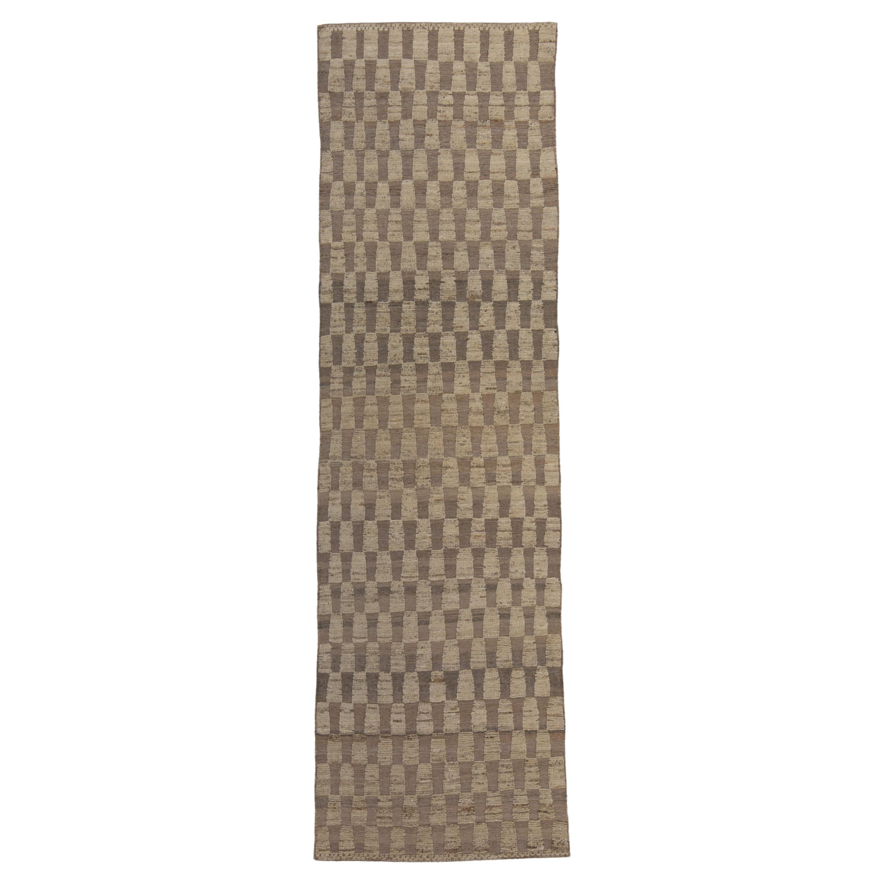 abc carpet Brown Zameen Transitional Wool Runner - 3'3" x 12'3" For Sale