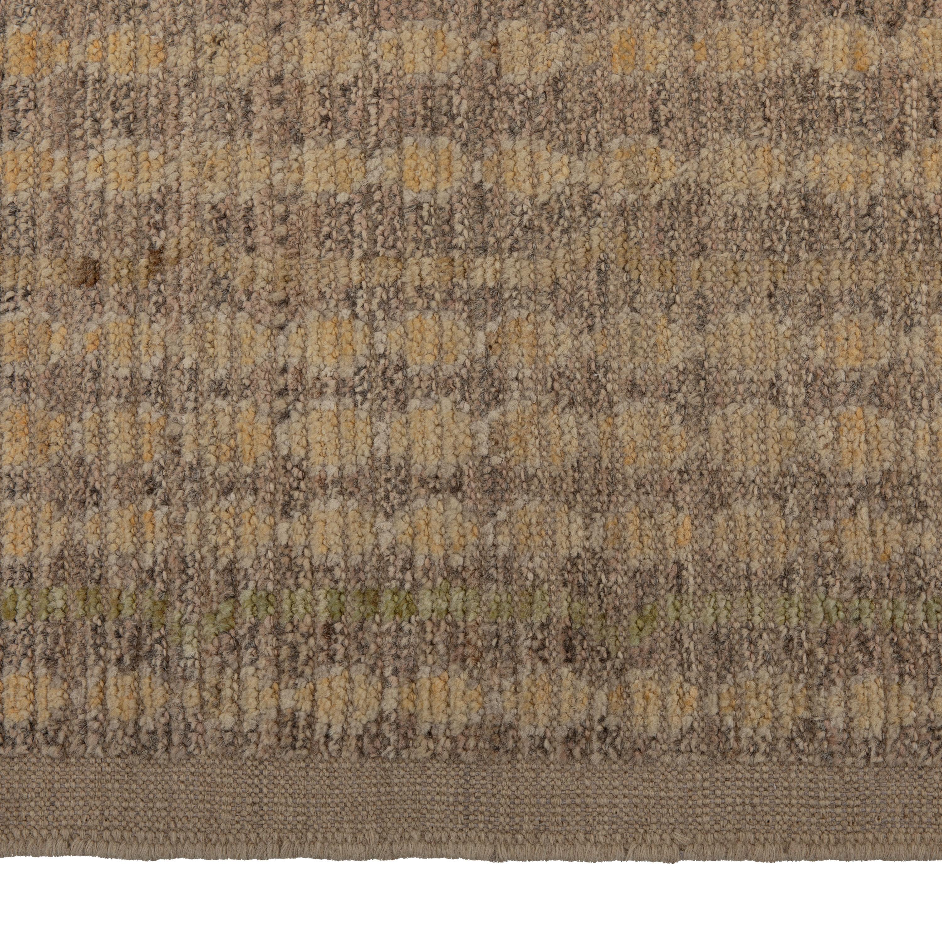 Inspired by the grounding foundations of Earth's natural colors and pure materials, the Zameen Collection features a wide array of Mid-century modern motifs in soft neutral tones. Hand-knotted in Central Asia, Zameen rugs will be celebrated for