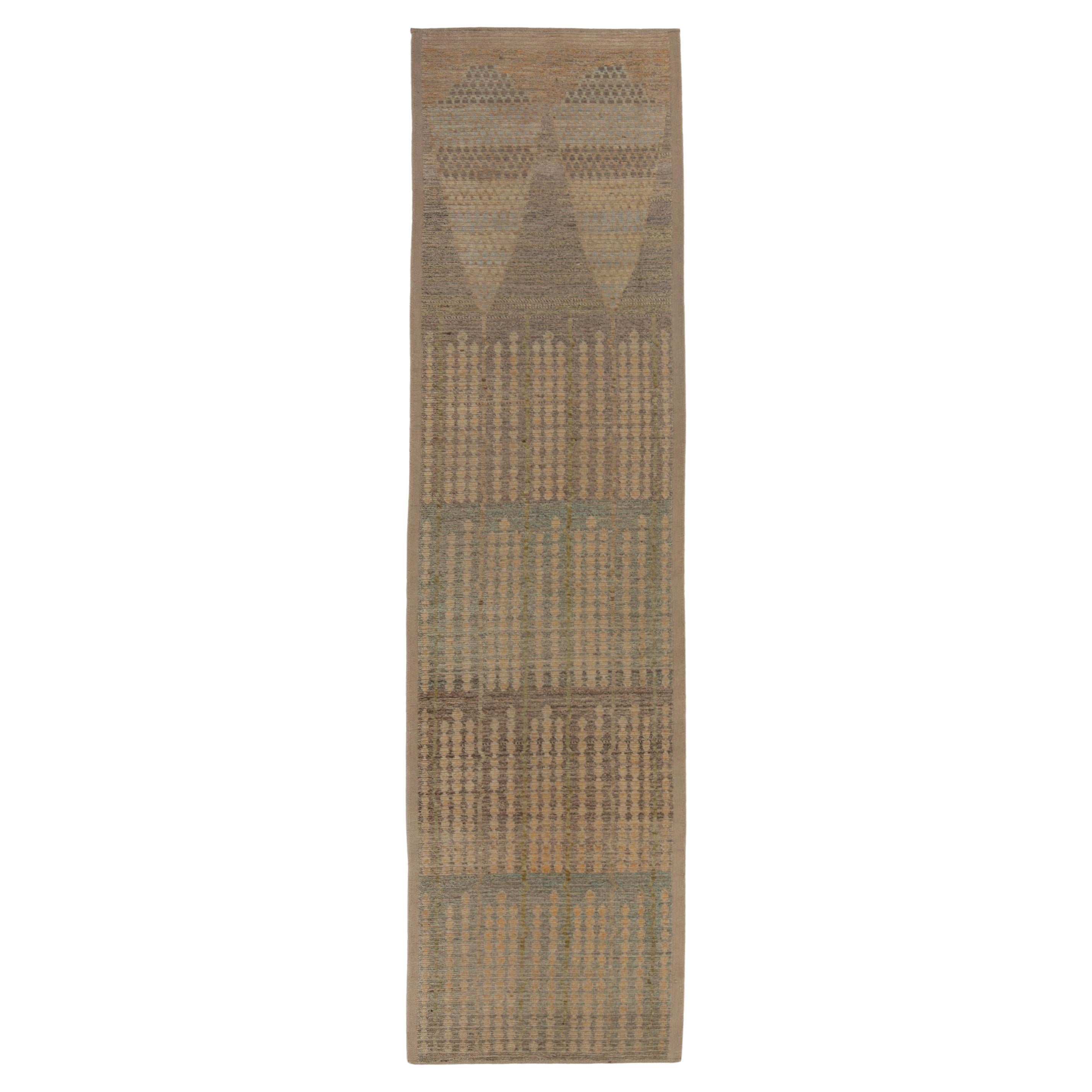 abc carpet Brown Zameen Transitional Wool Runner - 3'4" x 13'3"