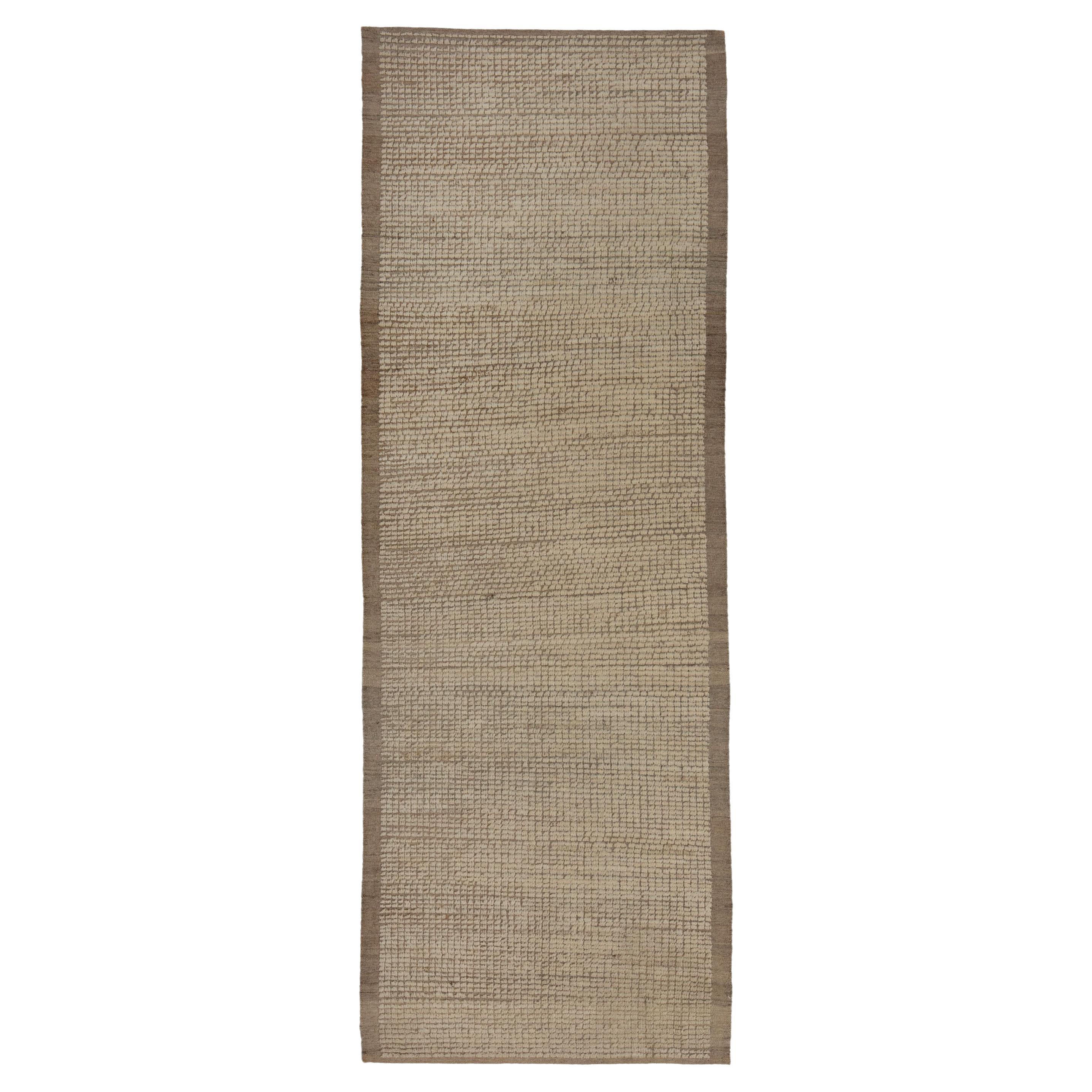 abc carpet Brown Zameen Transitional Wool Runner - 3'5" x 9'8" For Sale