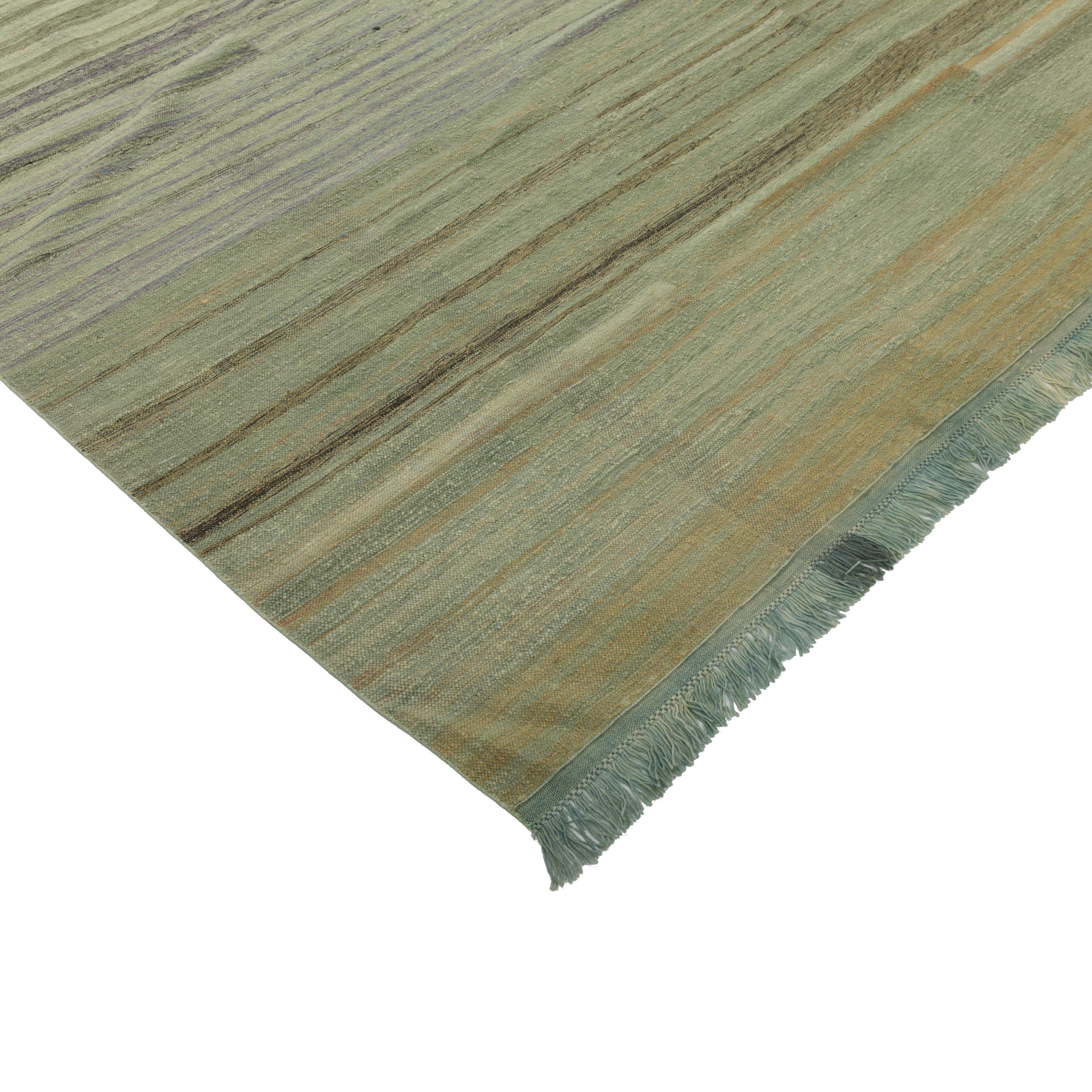 Kilim abc carpet Green Flatweave Rug - 10'11