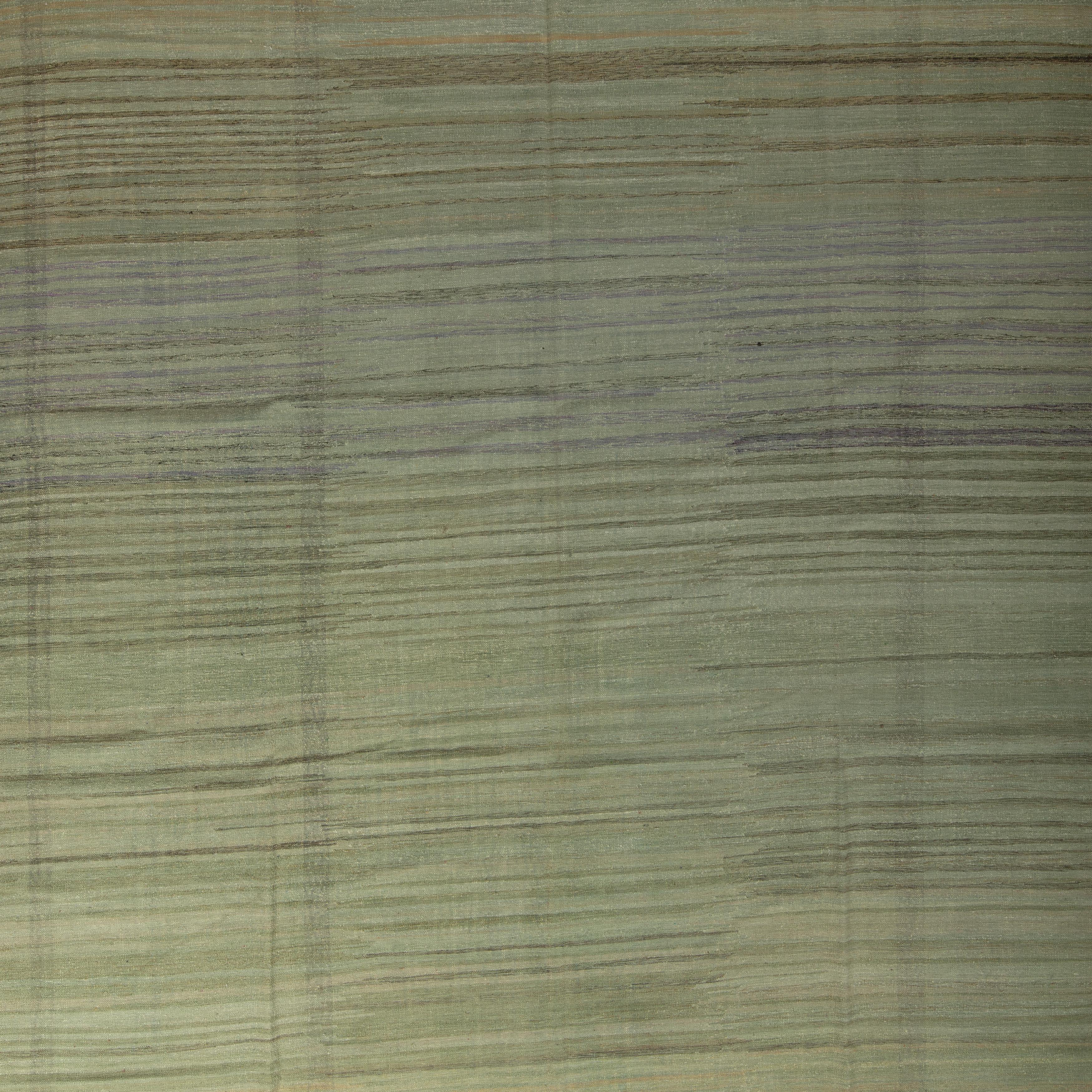 Hand-Woven abc carpet Green Flatweave Rug - 10'11