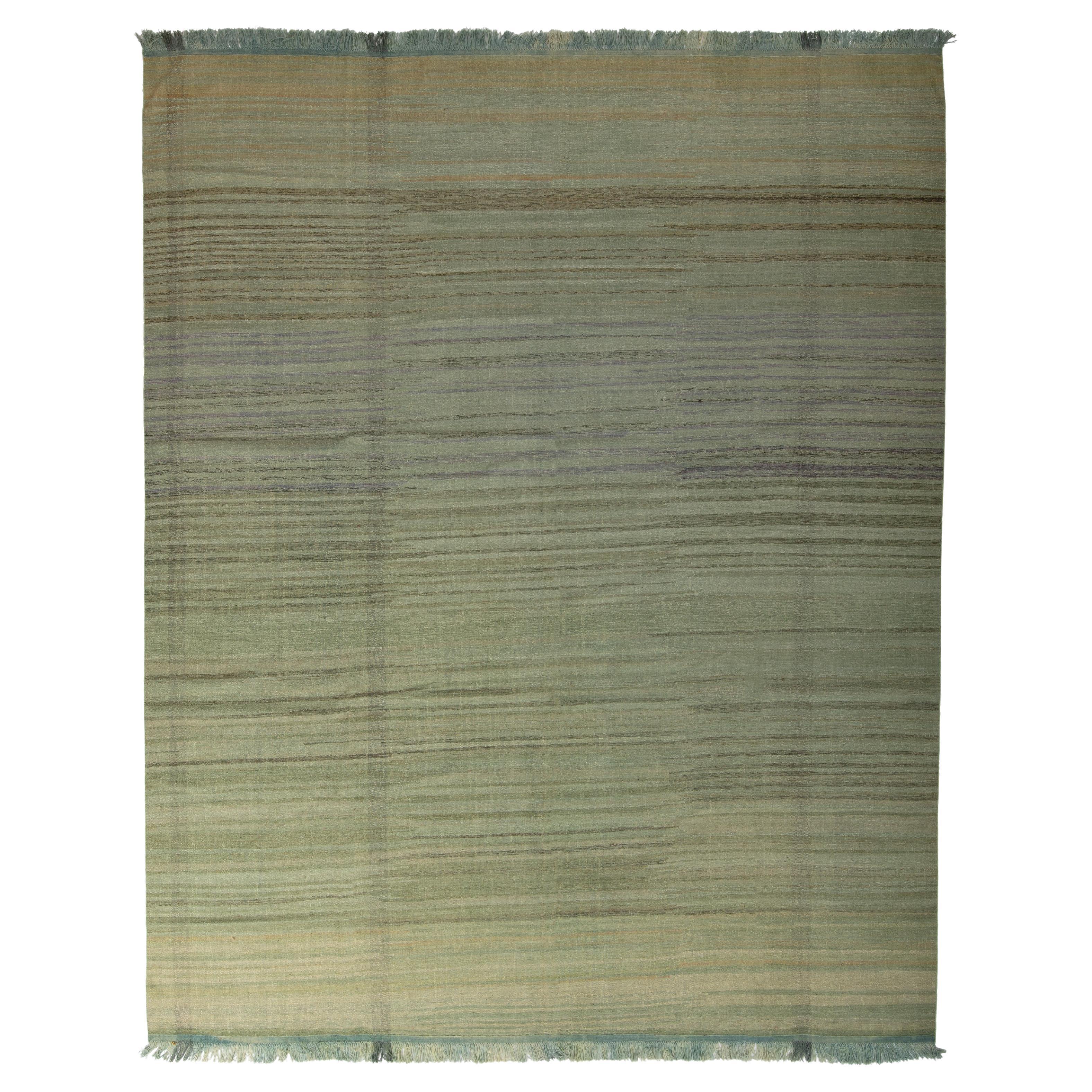 abc carpet Green Flatweave Rug - 10'11" x 13'5" For Sale