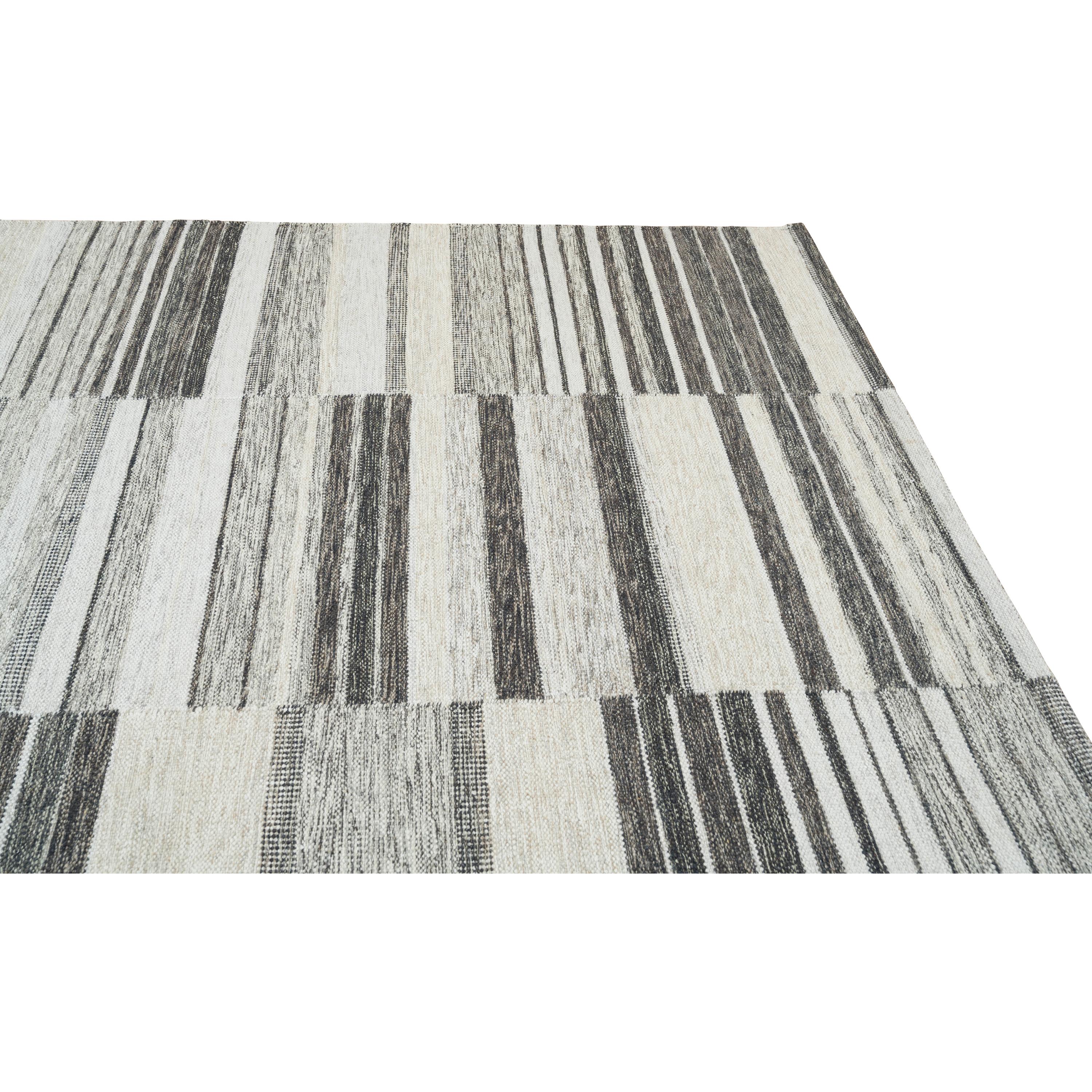 Indien abc carpet Tapis en laine Dhurrie d'inspiration suédoise gris - 8' x 10' en vente