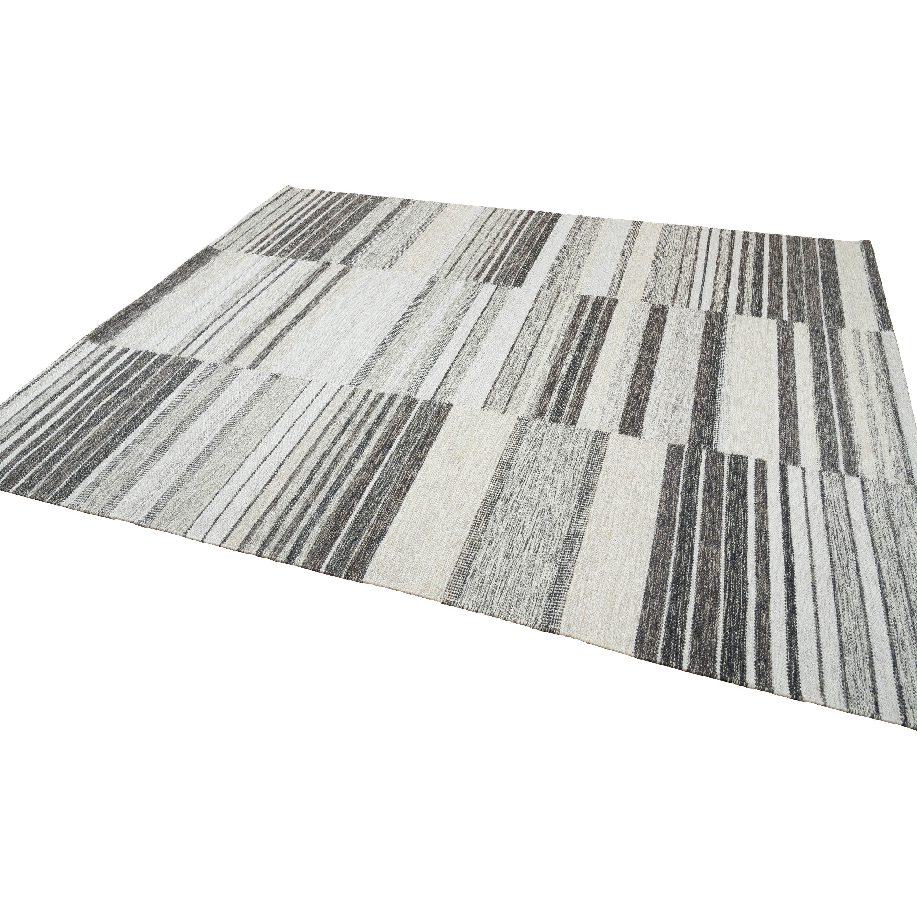 Tissé à la main abc carpet Tapis en laine Dhurrie d'inspiration suédoise gris - 8' x 10' en vente