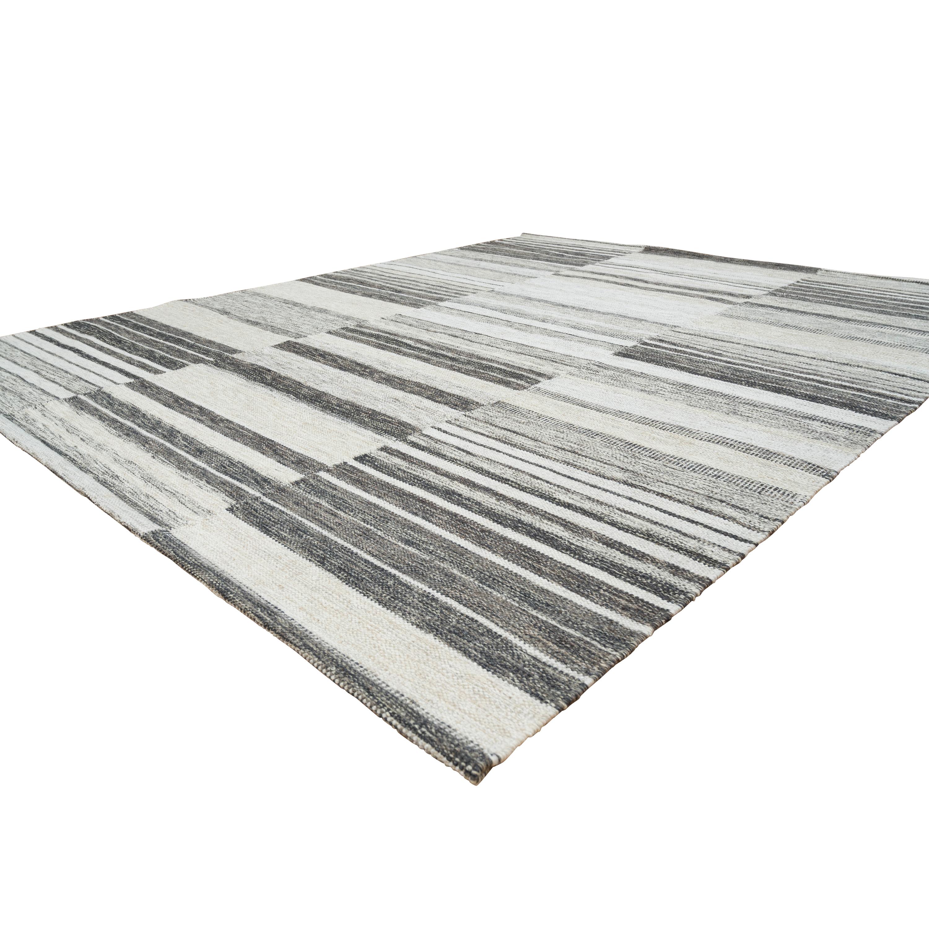 Laine abc carpet Tapis en laine Dhurrie d'inspiration suédoise gris - 8' x 10' en vente
