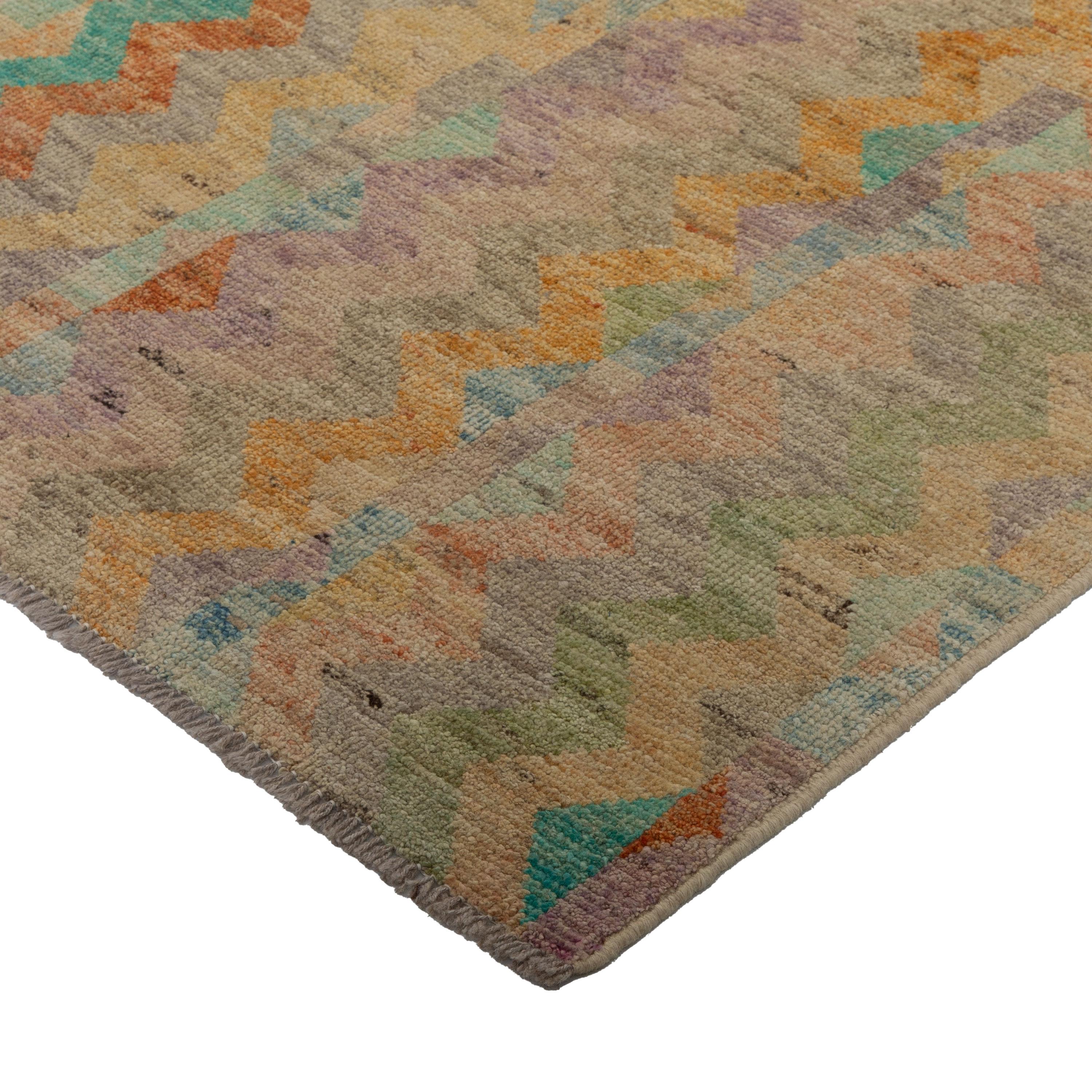 Mid-Century Modern Tapis Zameen transitionnel multicolore - 2'11