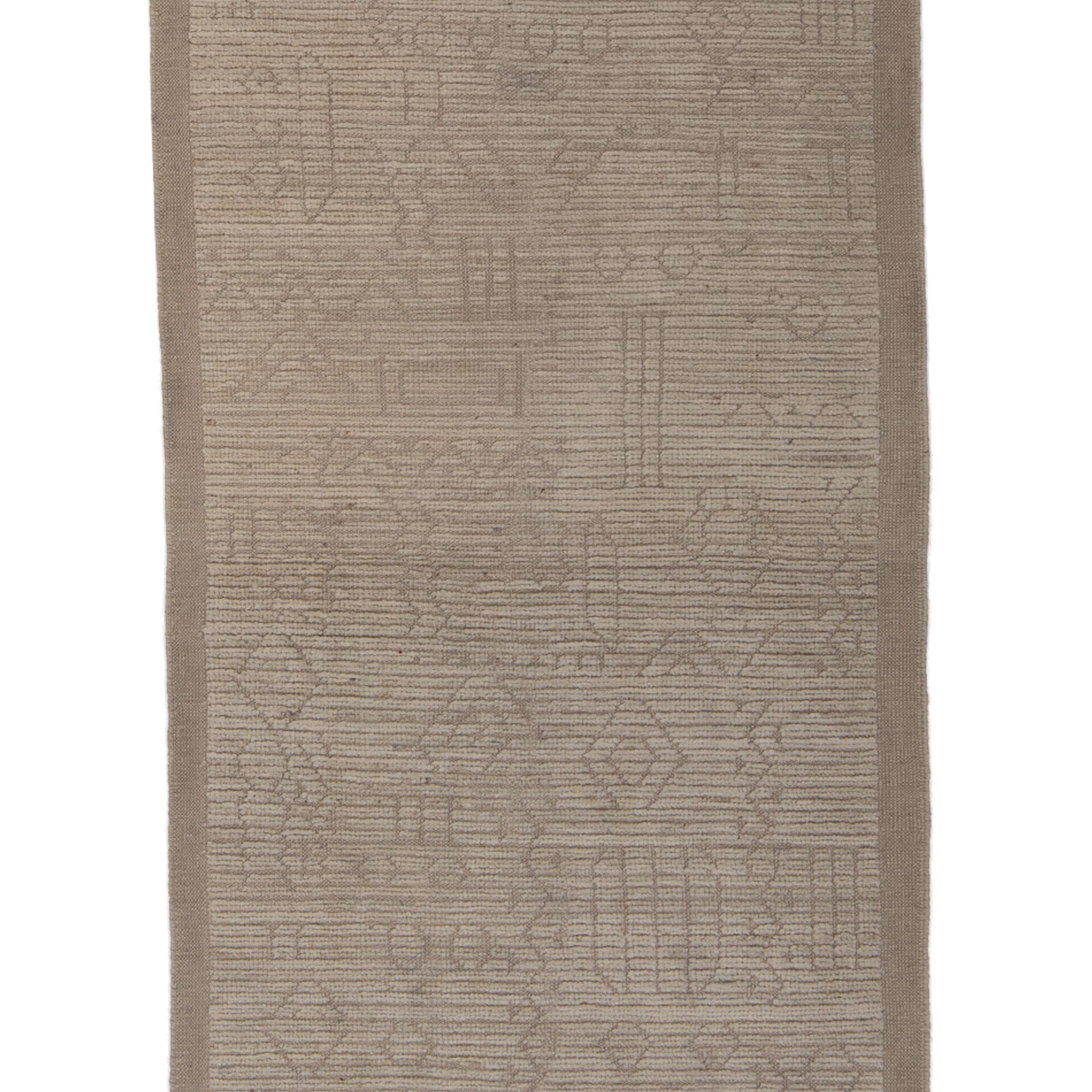 Hand-Knotted abc carpet Natural Zameen Transitional Wool Runner - 3' x 12'8