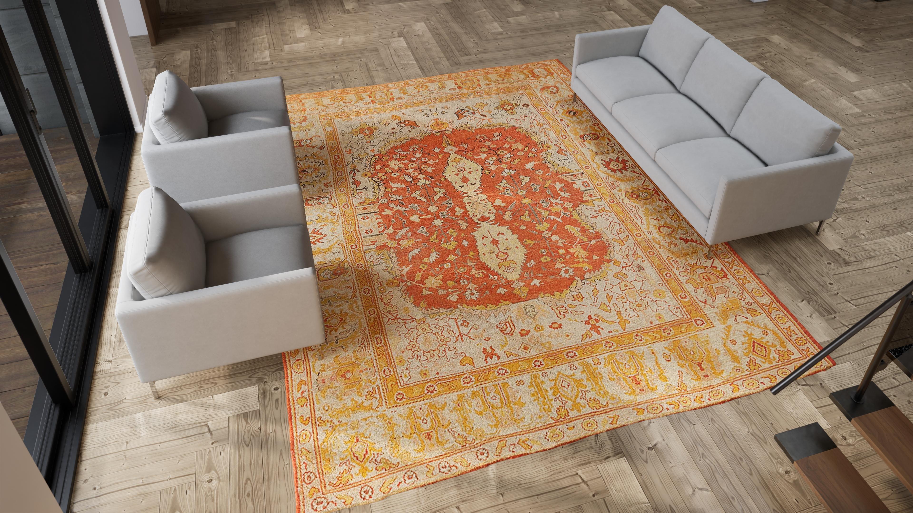 Hand-Knotted abc carpet Orange Antique Turkish Oushak Rug - 10'3