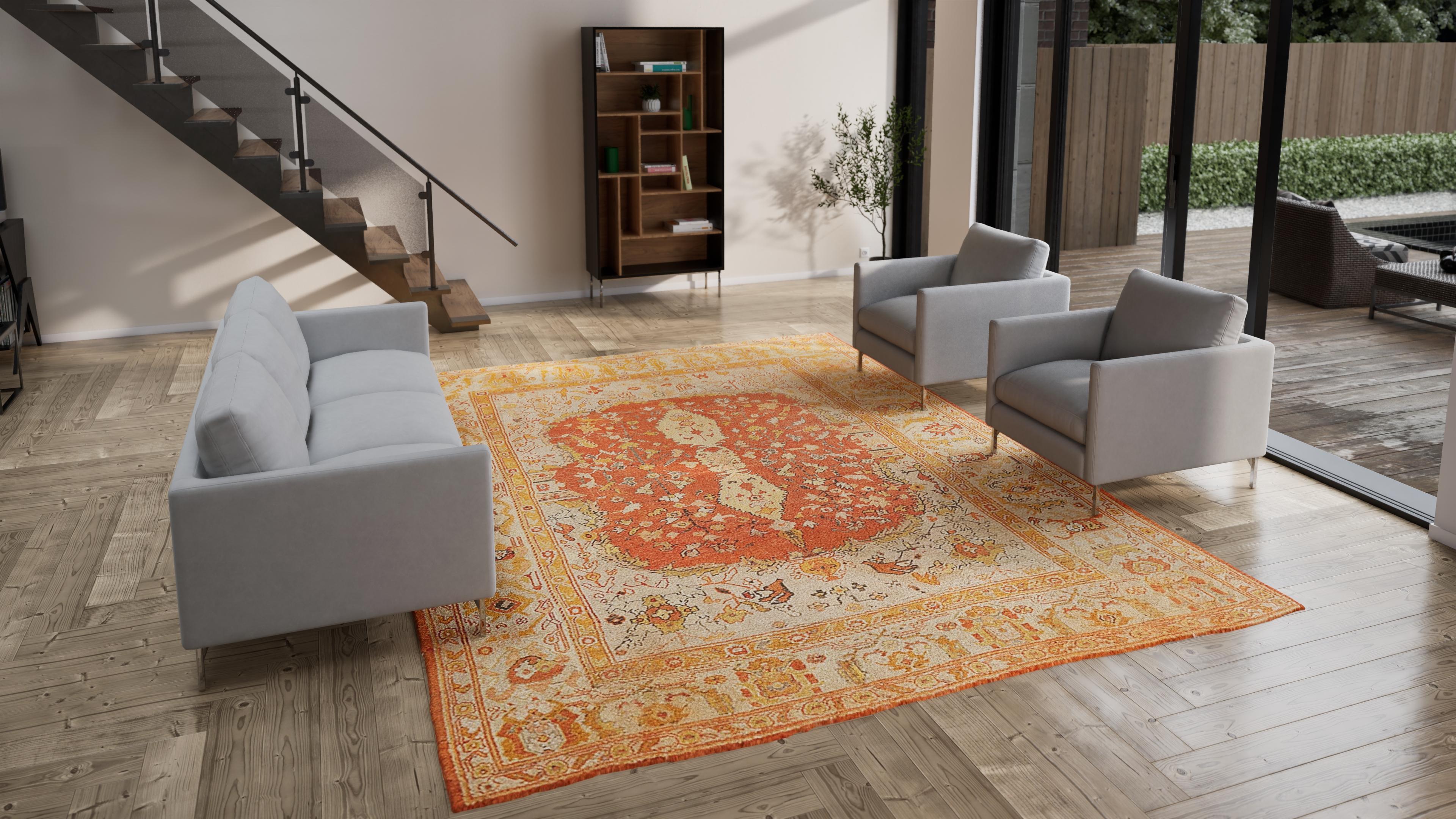 Early 20th Century abc carpet Orange Antique Turkish Oushak Rug - 10'3