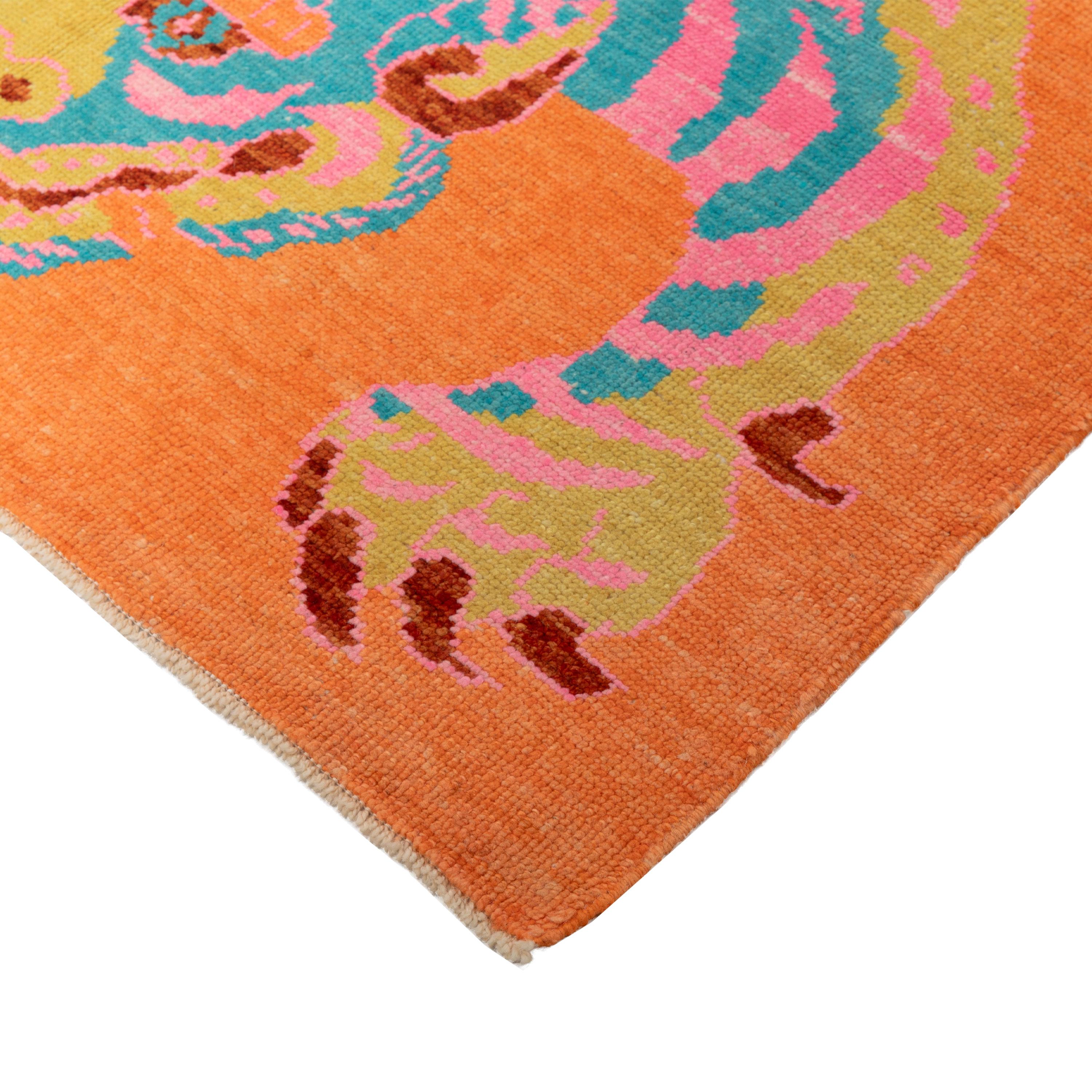 Turkish abc carpet Orange Contemporary Tiger Wool Rug - 5'7