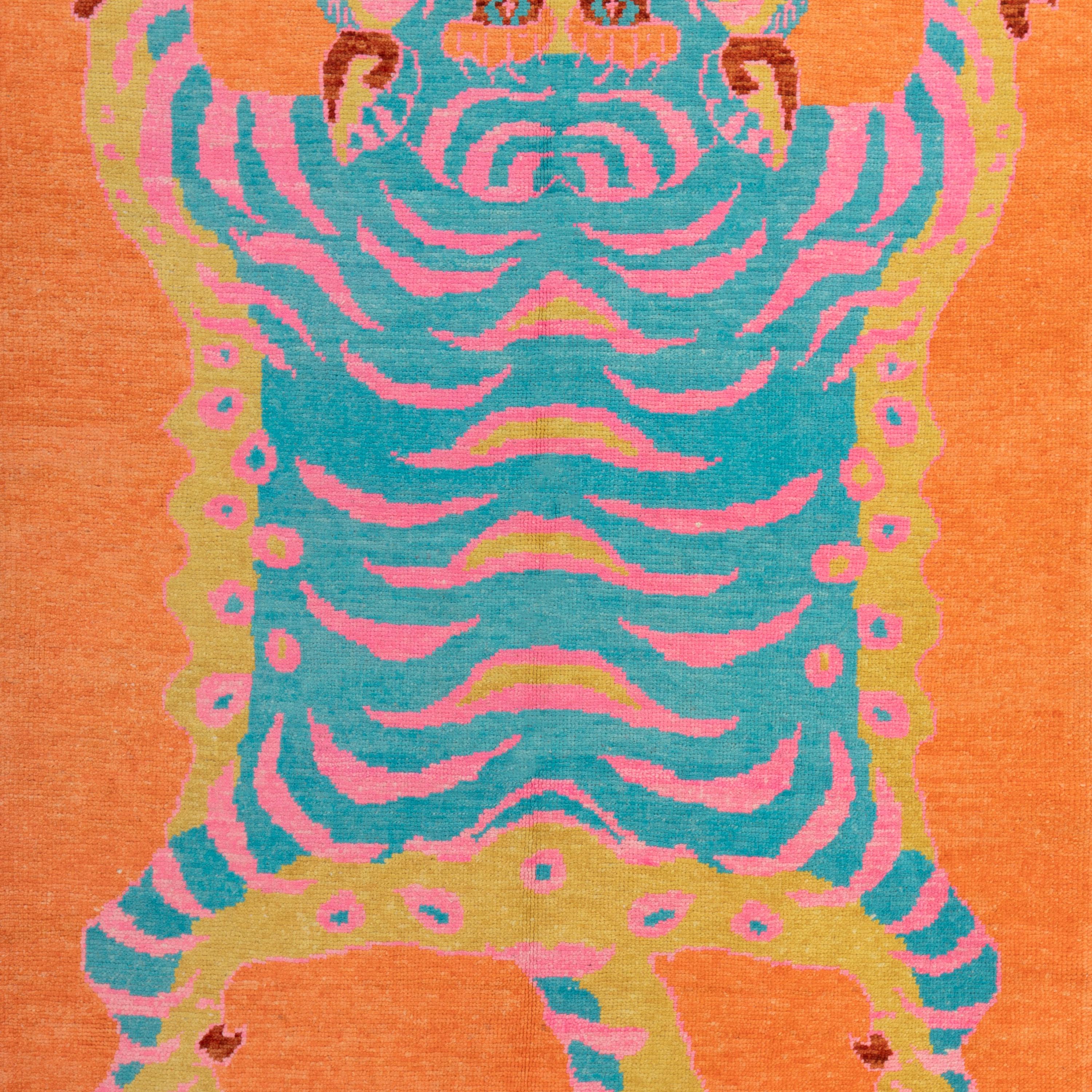 Hand-Knotted abc carpet Orange Contemporary Tiger Wool Rug - 5'7