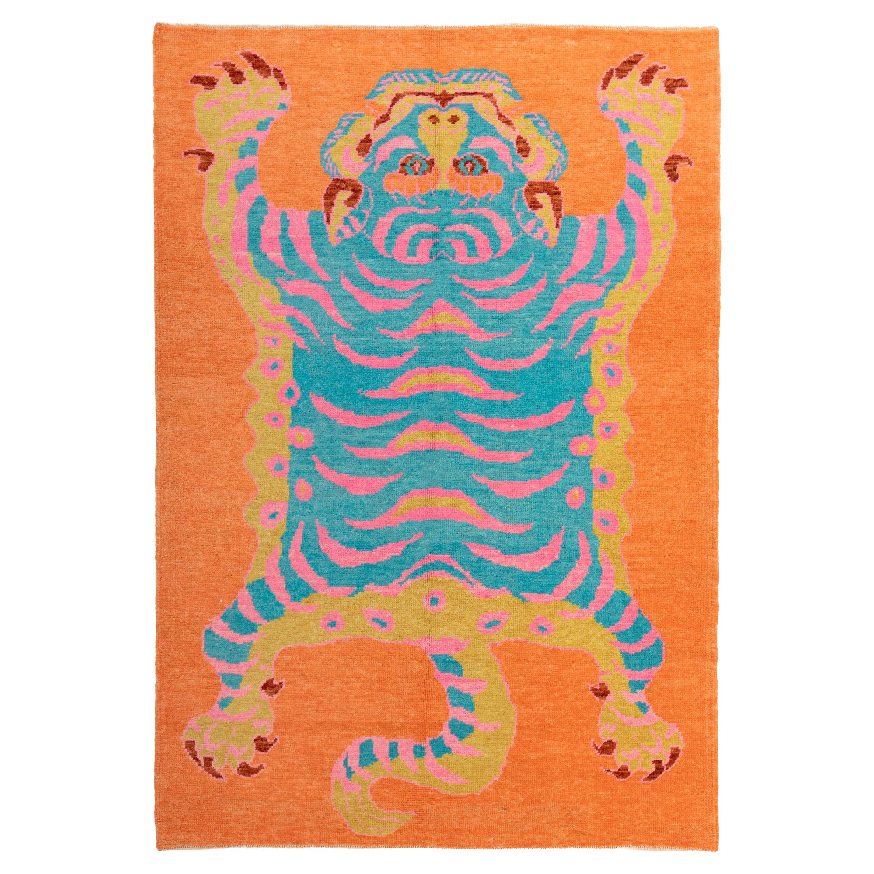 abc carpet Orange Contemporary Tiger Wool Rug - 5'7" x 7'12" For Sale