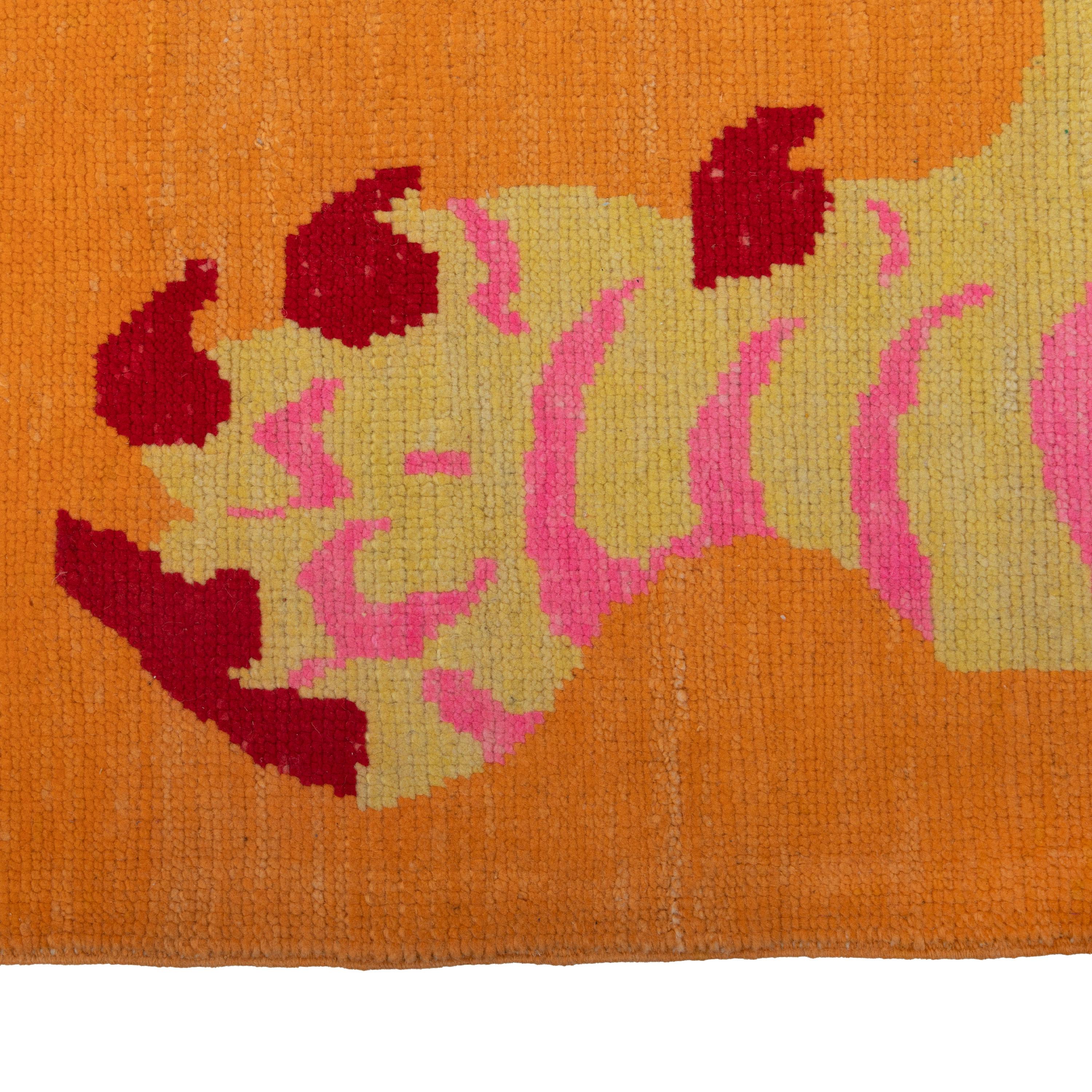 This Orange Tiger Modern Turkish Wool Rug - 6'11