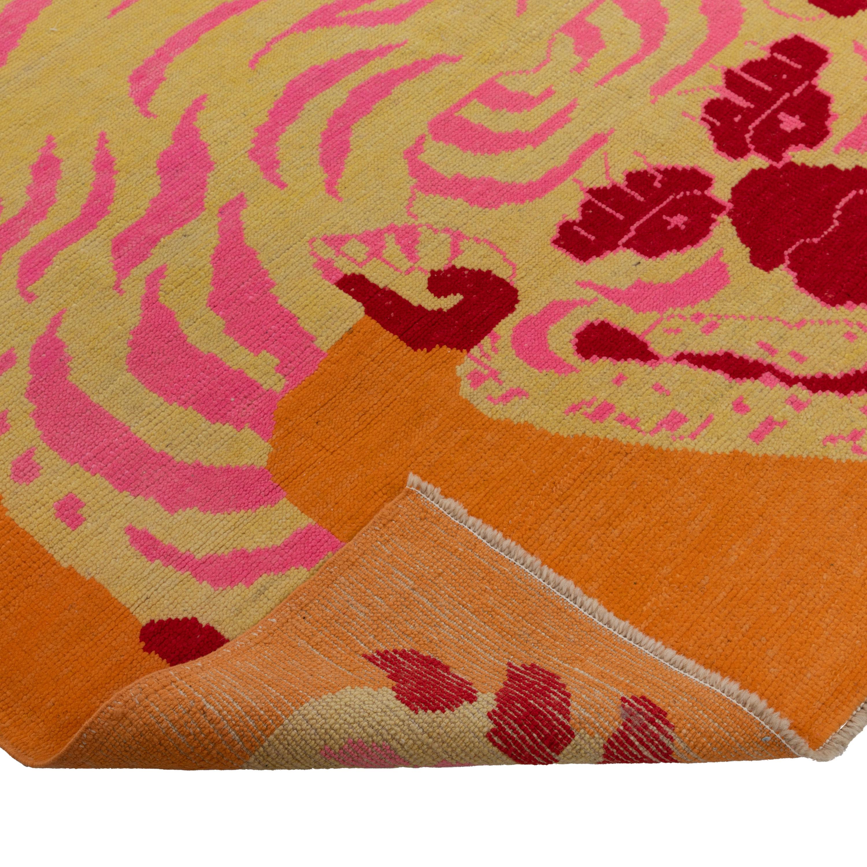 Hand-Knotted abc carpet Orange Tiger Modern Turkish Wool Rug - 6'11