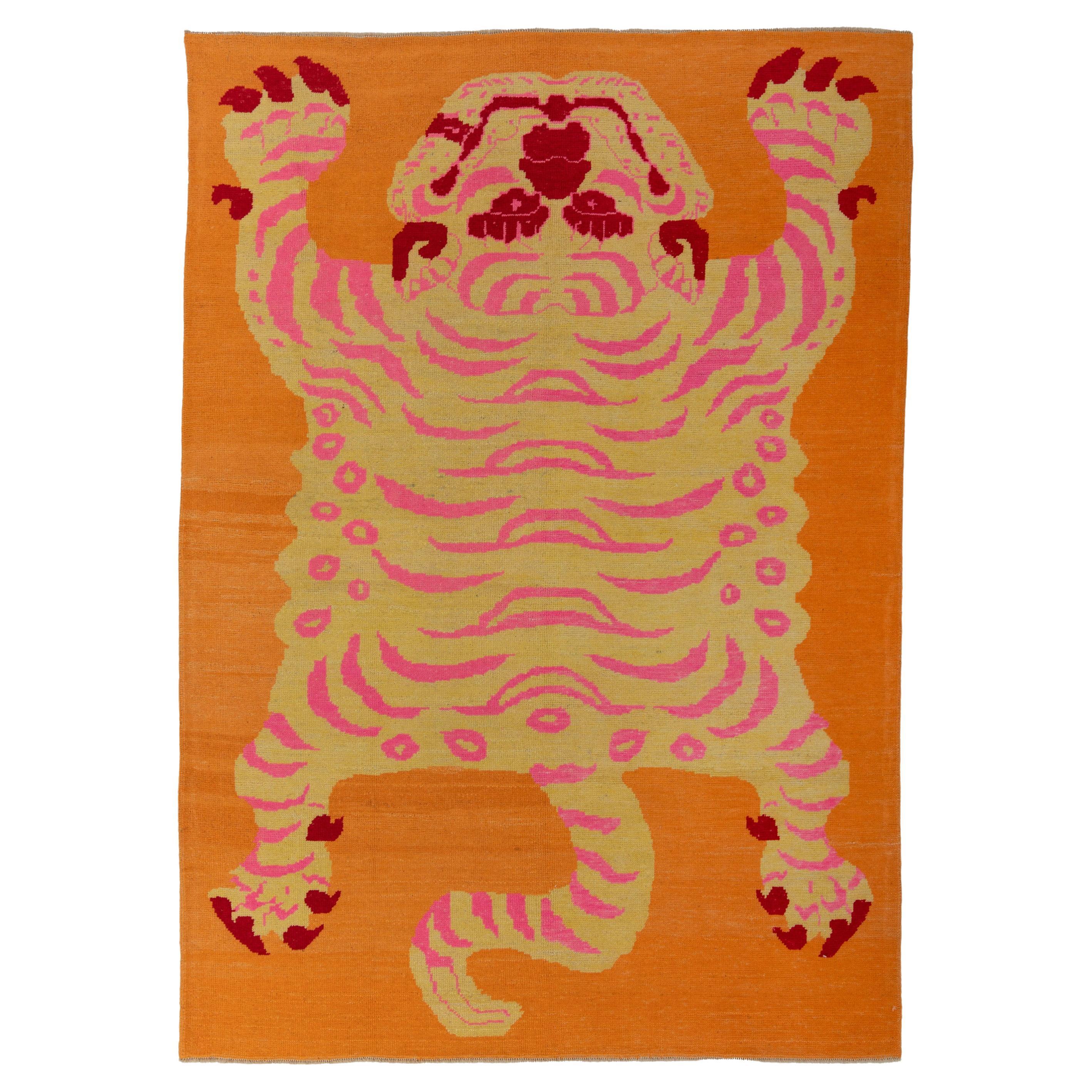 abc carpet Orange Tiger Modern Turkish Wool Rug - 6'11" x 9'10" For Sale
