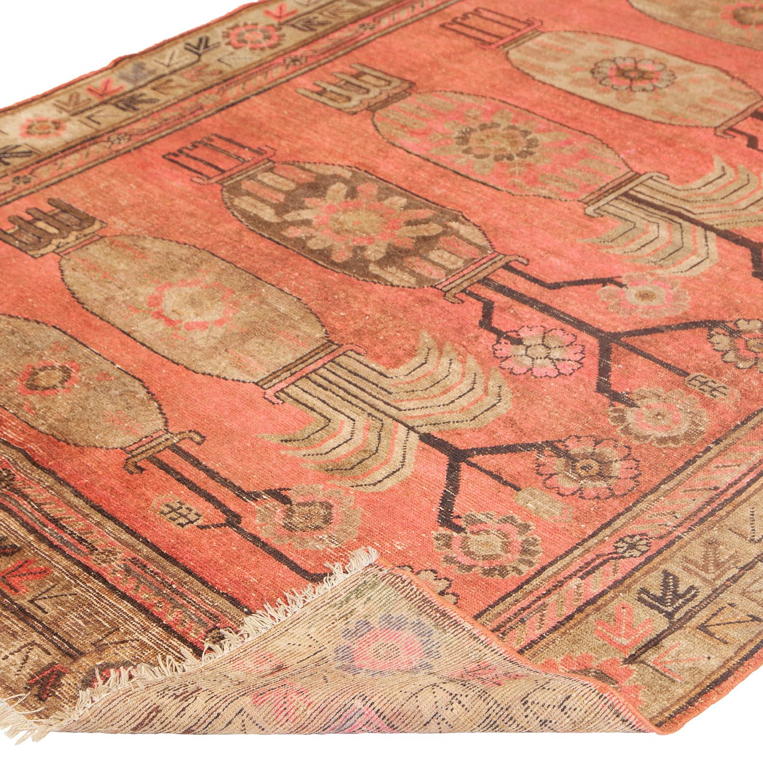 Mongolian abc carpet Orange Vintage Traditional Wool Kohtan Rug - 5'4