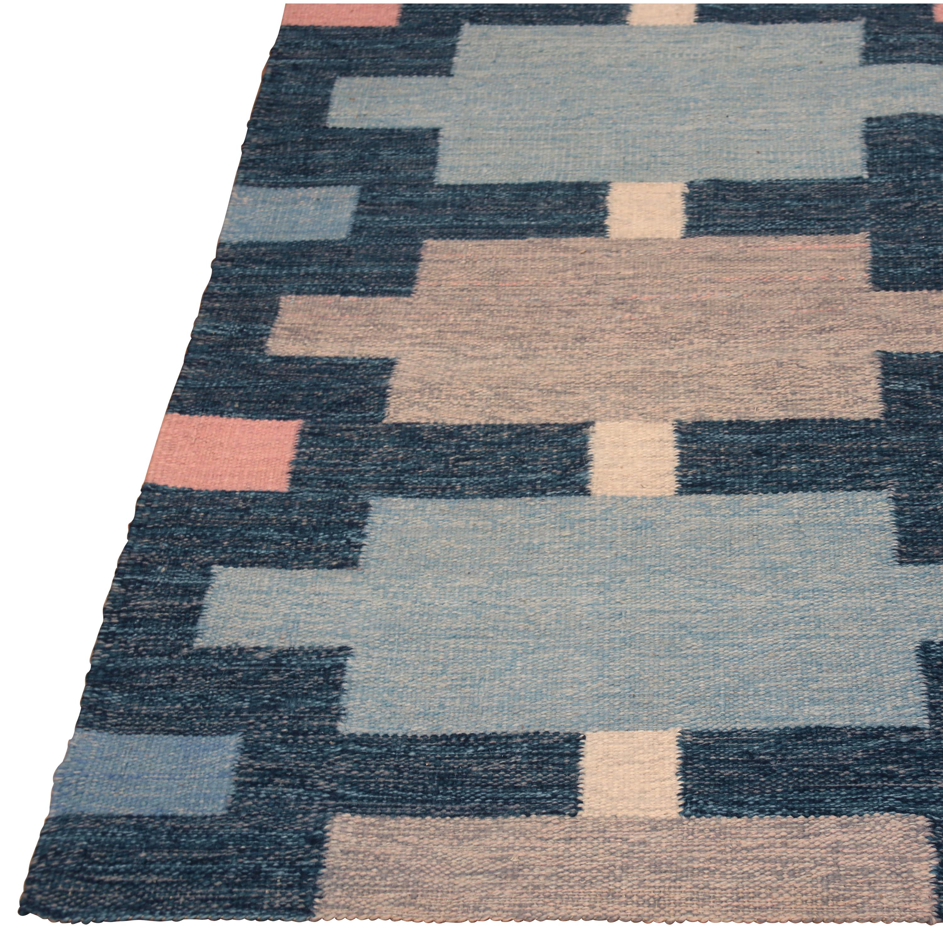 Indien Tapis d'inspiration suédoise rose et bleue - 9'3