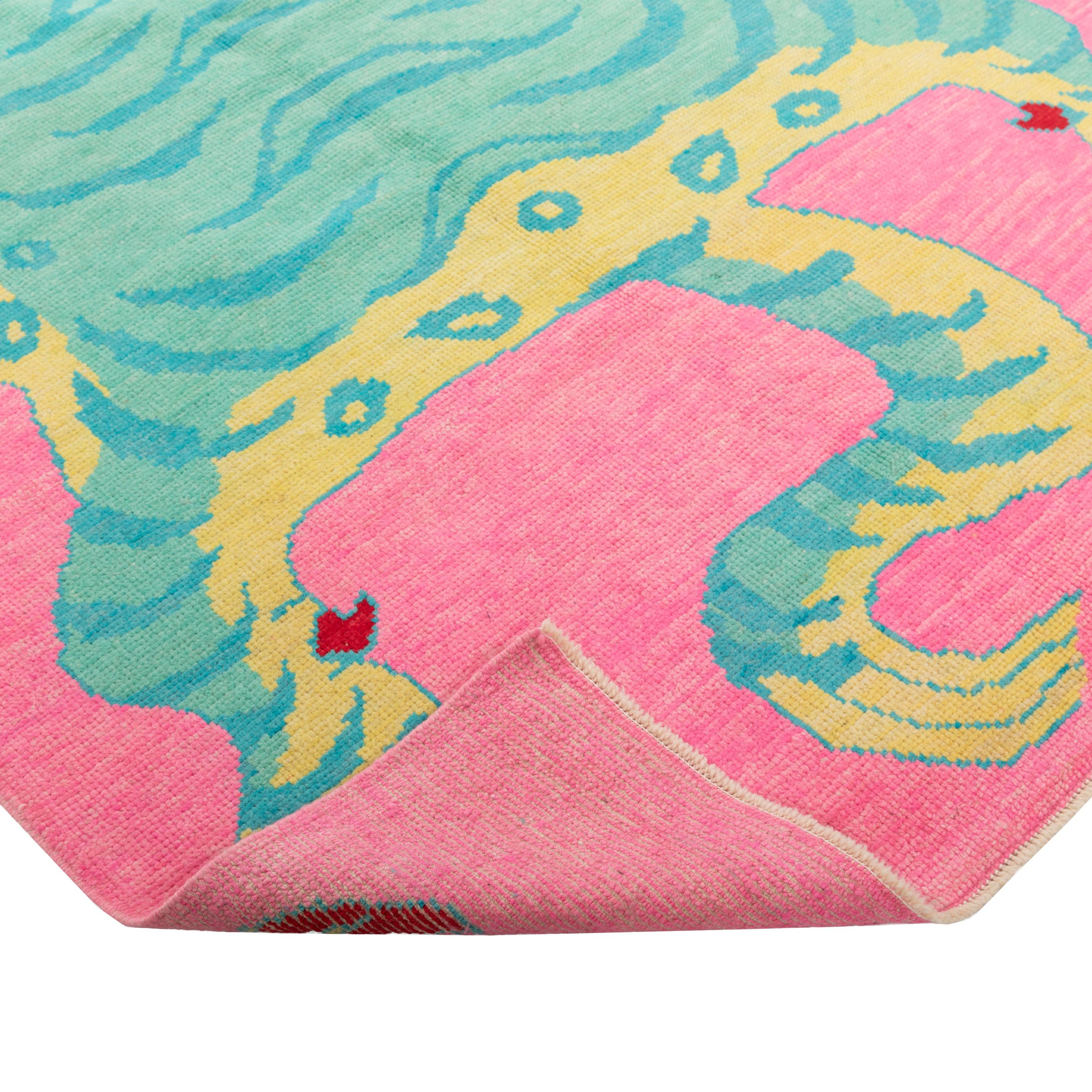 Modern abc carpet Pink Contemporary Tiger Wool Rug - 5'5