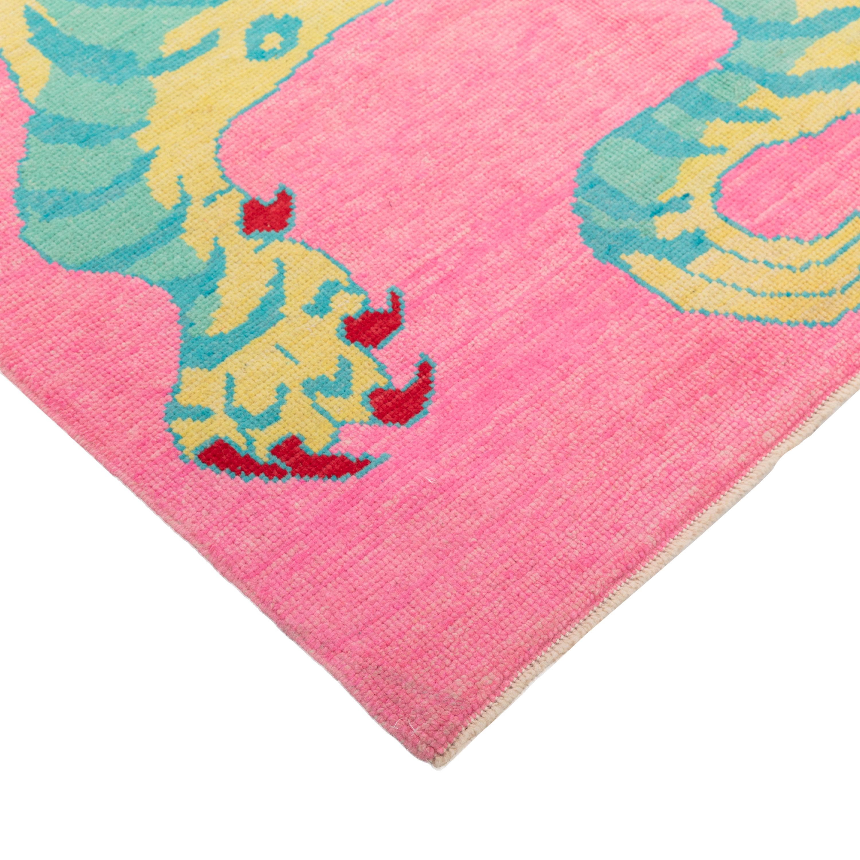 Turkish abc carpet Pink Contemporary Tiger Wool Rug - 5'5