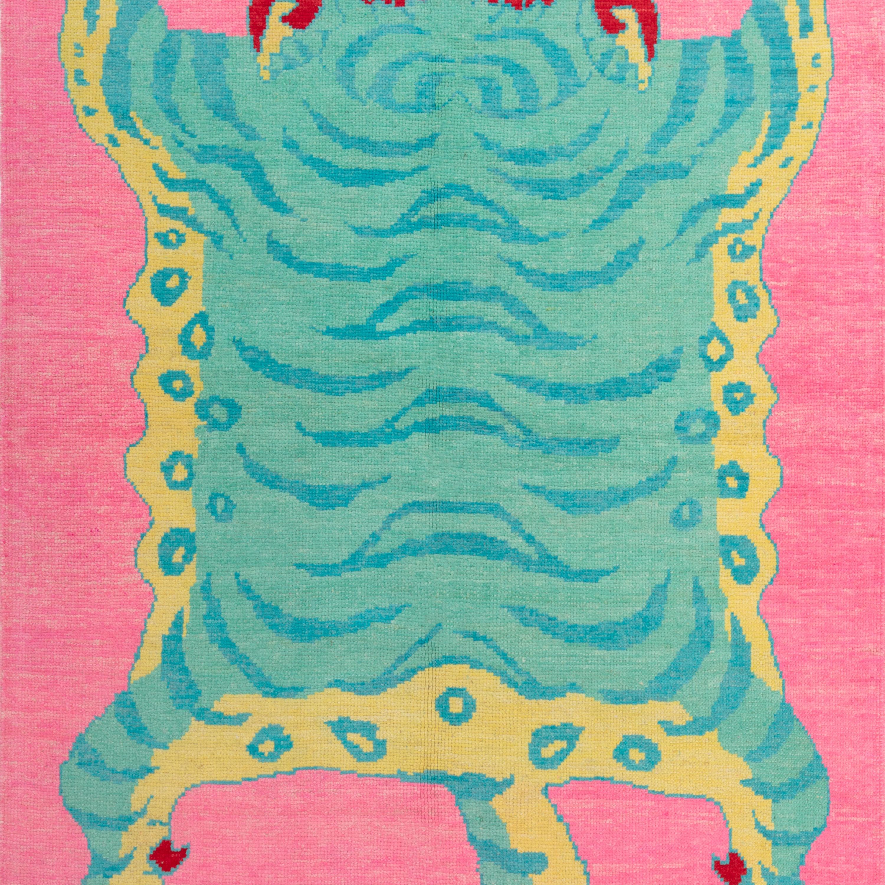 Hand-Knotted abc carpet Pink Contemporary Tiger Wool Rug - 5'5