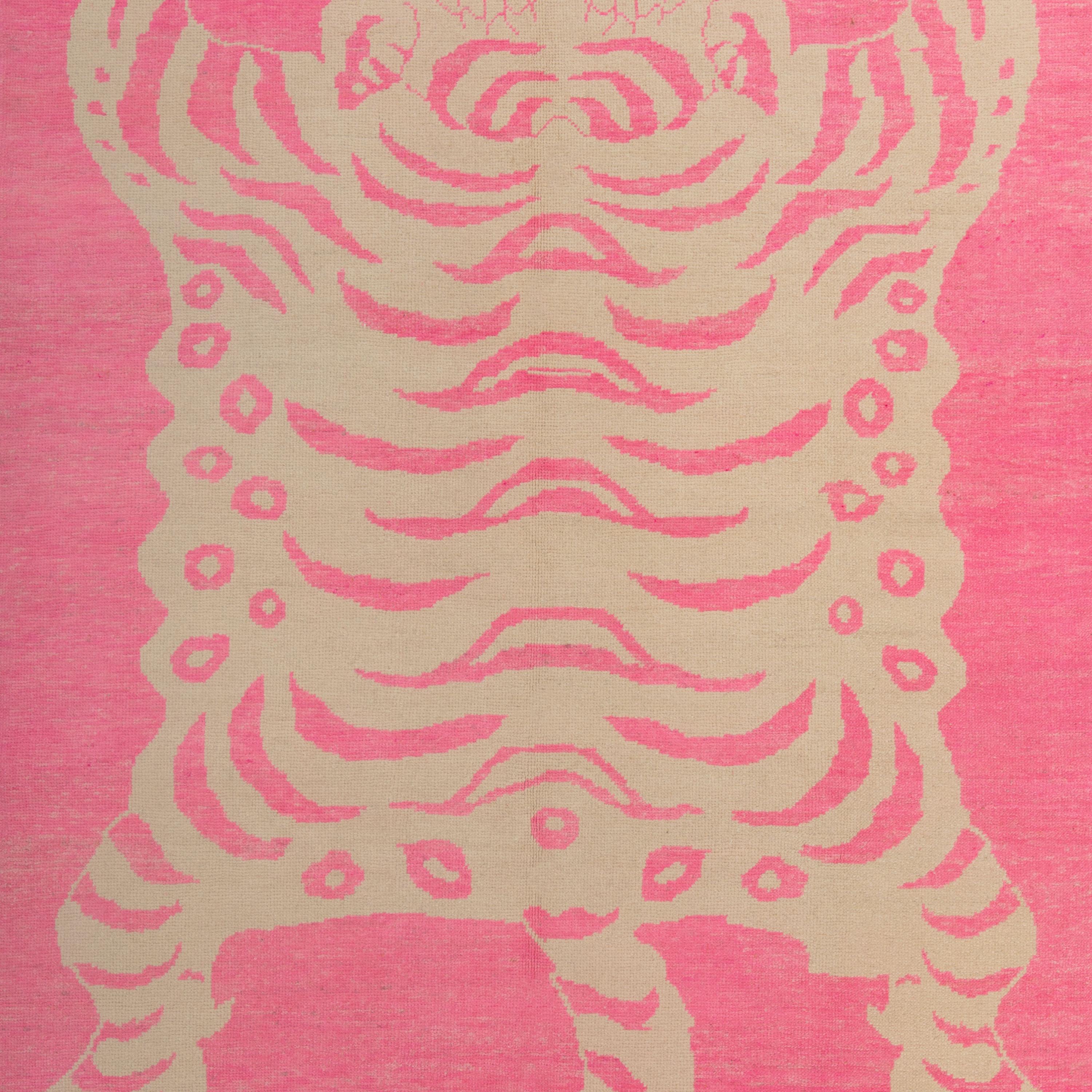 Hand-Knotted abc carpet Pink Contemporary Tiger Wool Rug - 6'9