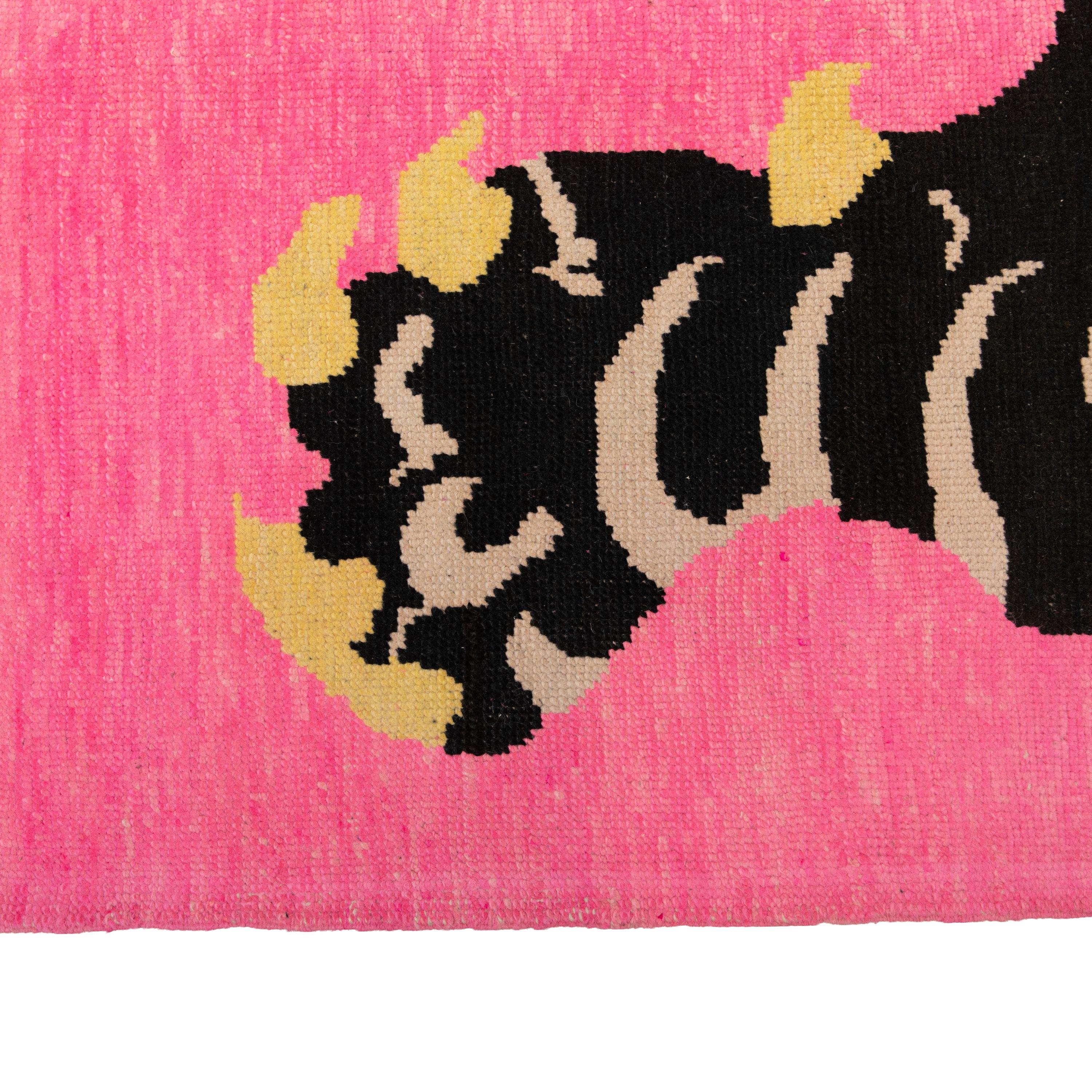 This Pink Contemporary Tiger Wool Rug - 9'5