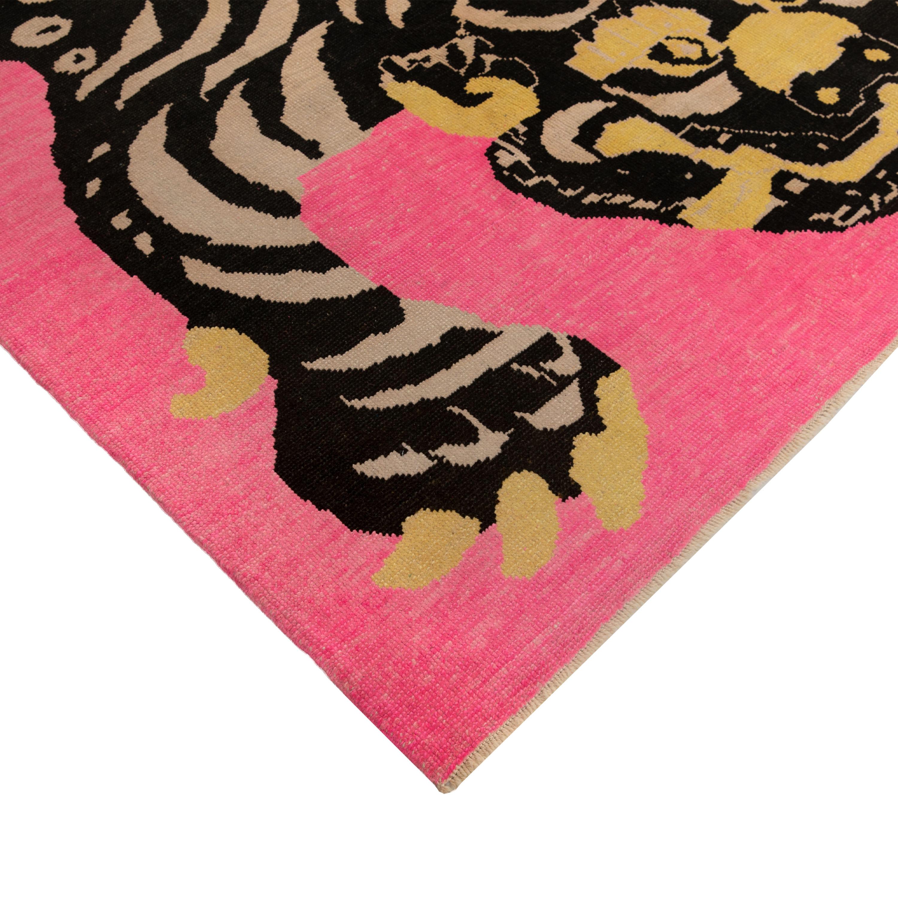 Turkish abc carpet Pink Contemporary Tiger Wool Rug - 9'5