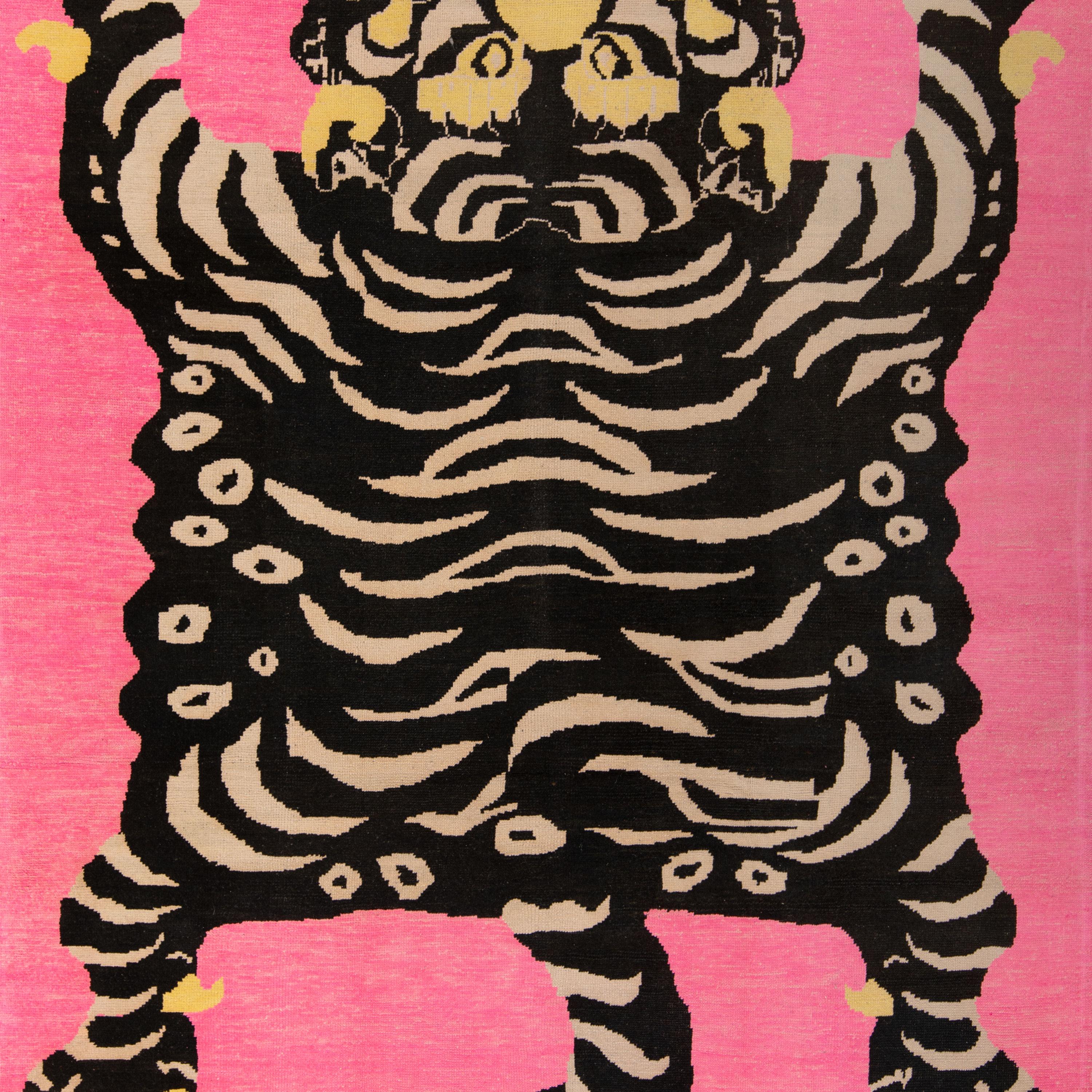Hand-Knotted abc carpet Pink Contemporary Tiger Wool Rug - 9'5